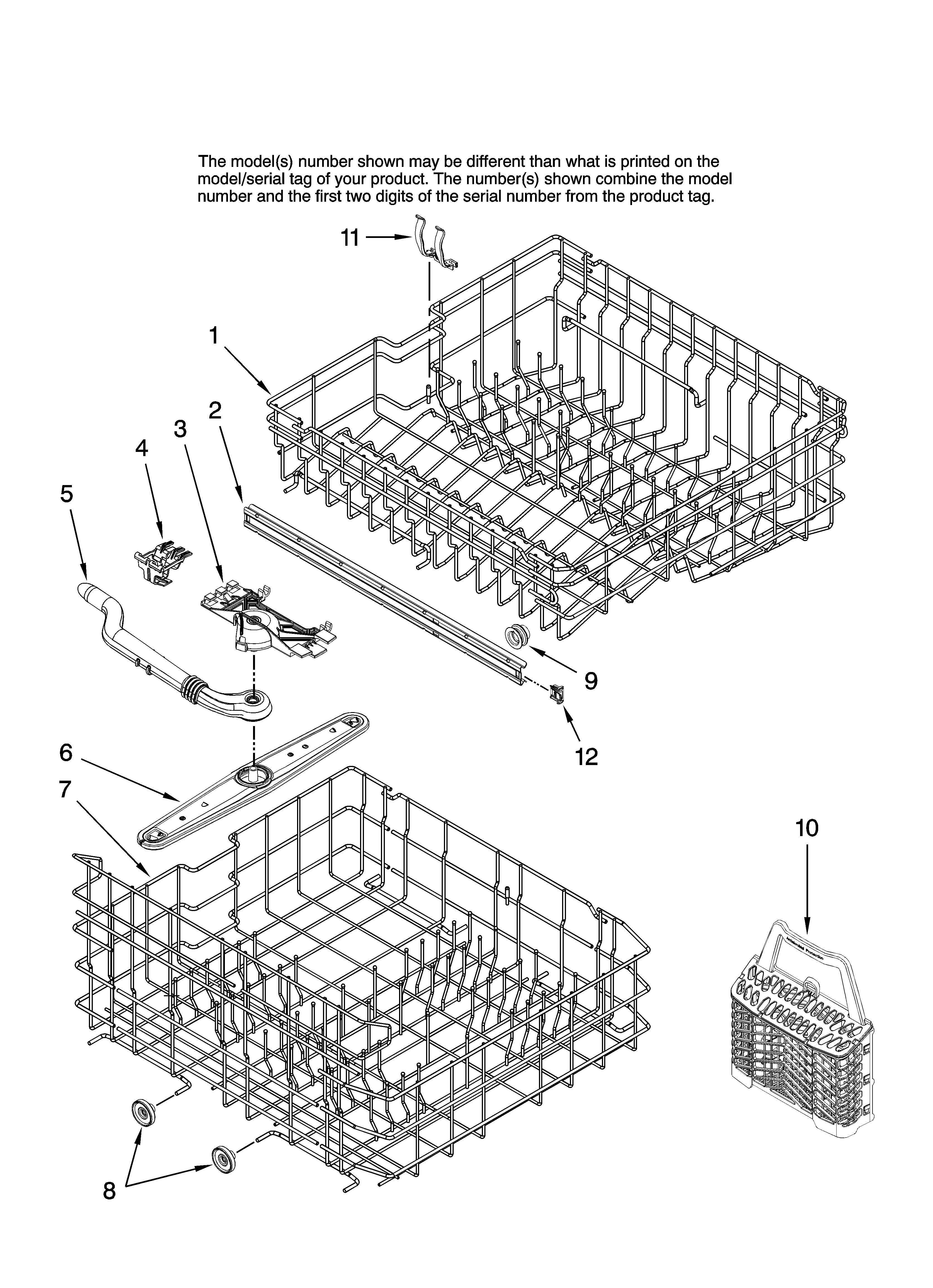 Maytag MDBH980AWS41 upper and lower rack parts diagram