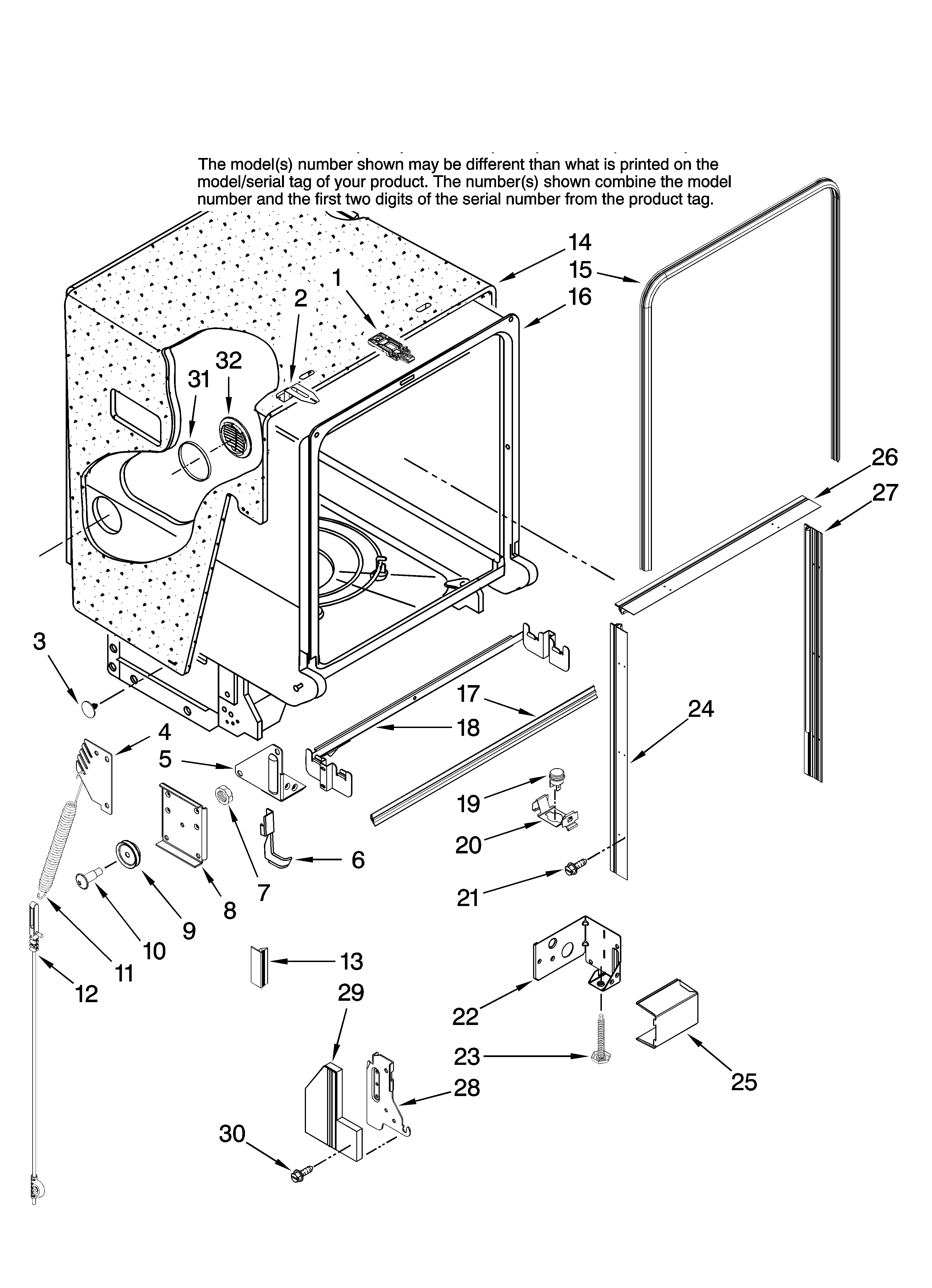 Maytag MDBH985AWS45 tub and frame parts diagram