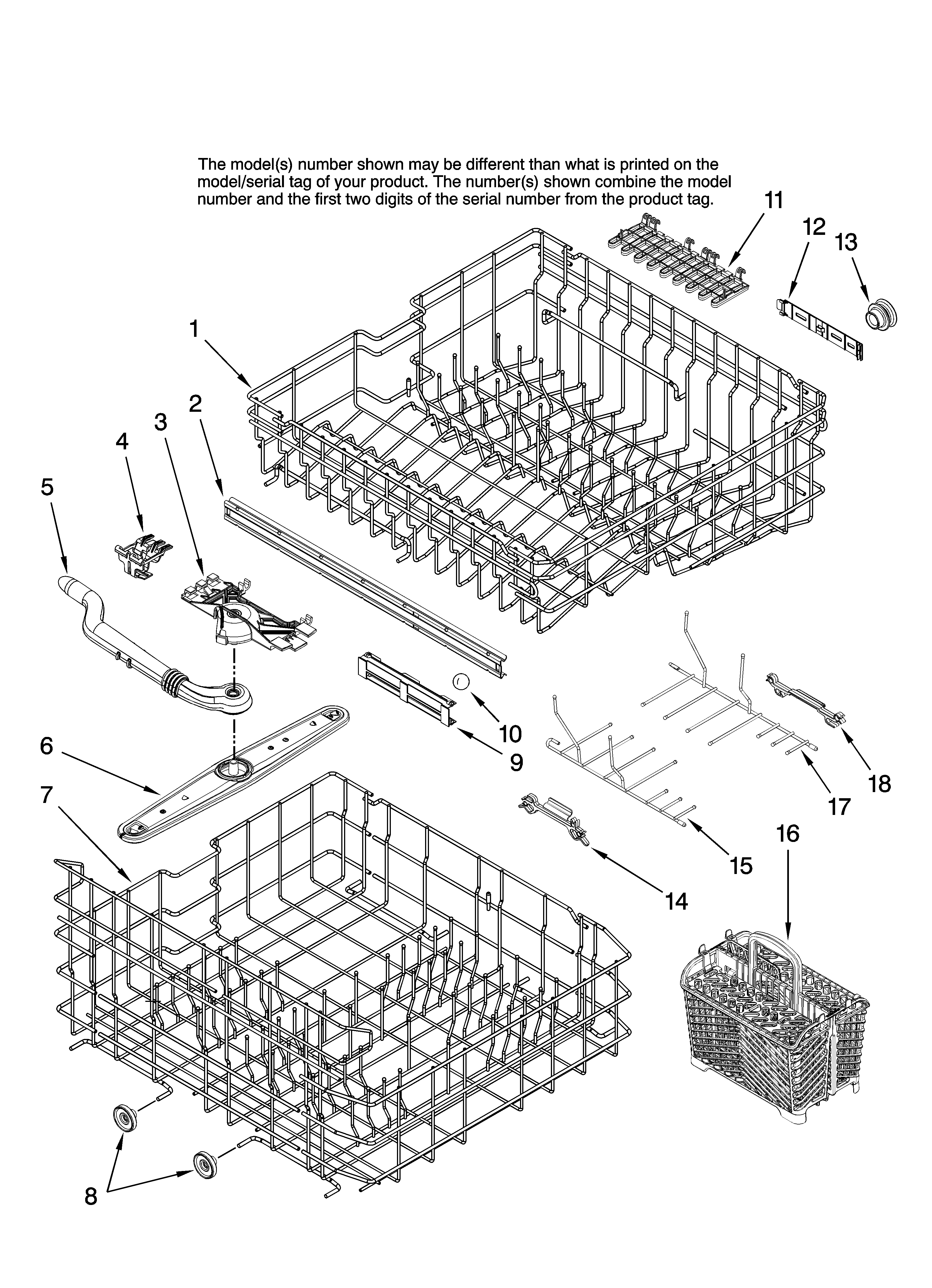 Maytag MDBH985AWS45 upper and lower rack parts diagram