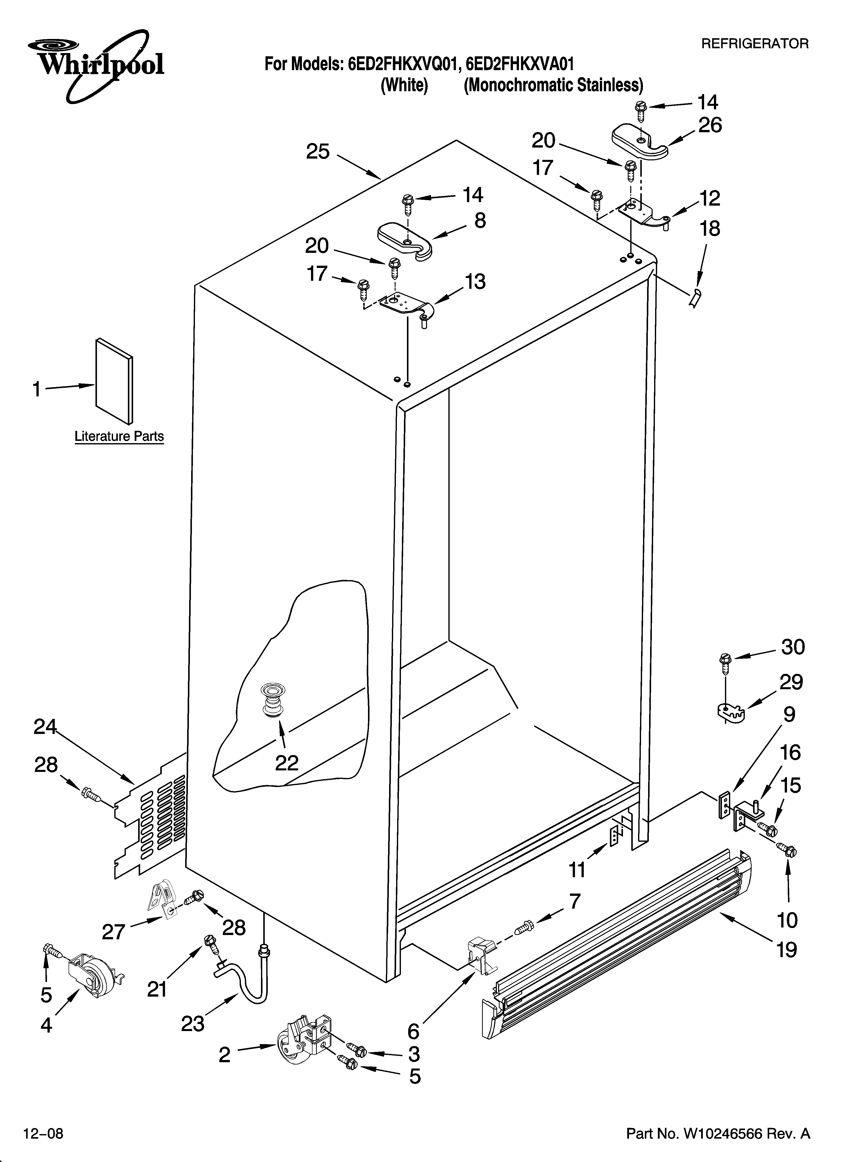 Whirlpool 6ED2FHKXVQ01 cabinet parts diagram
