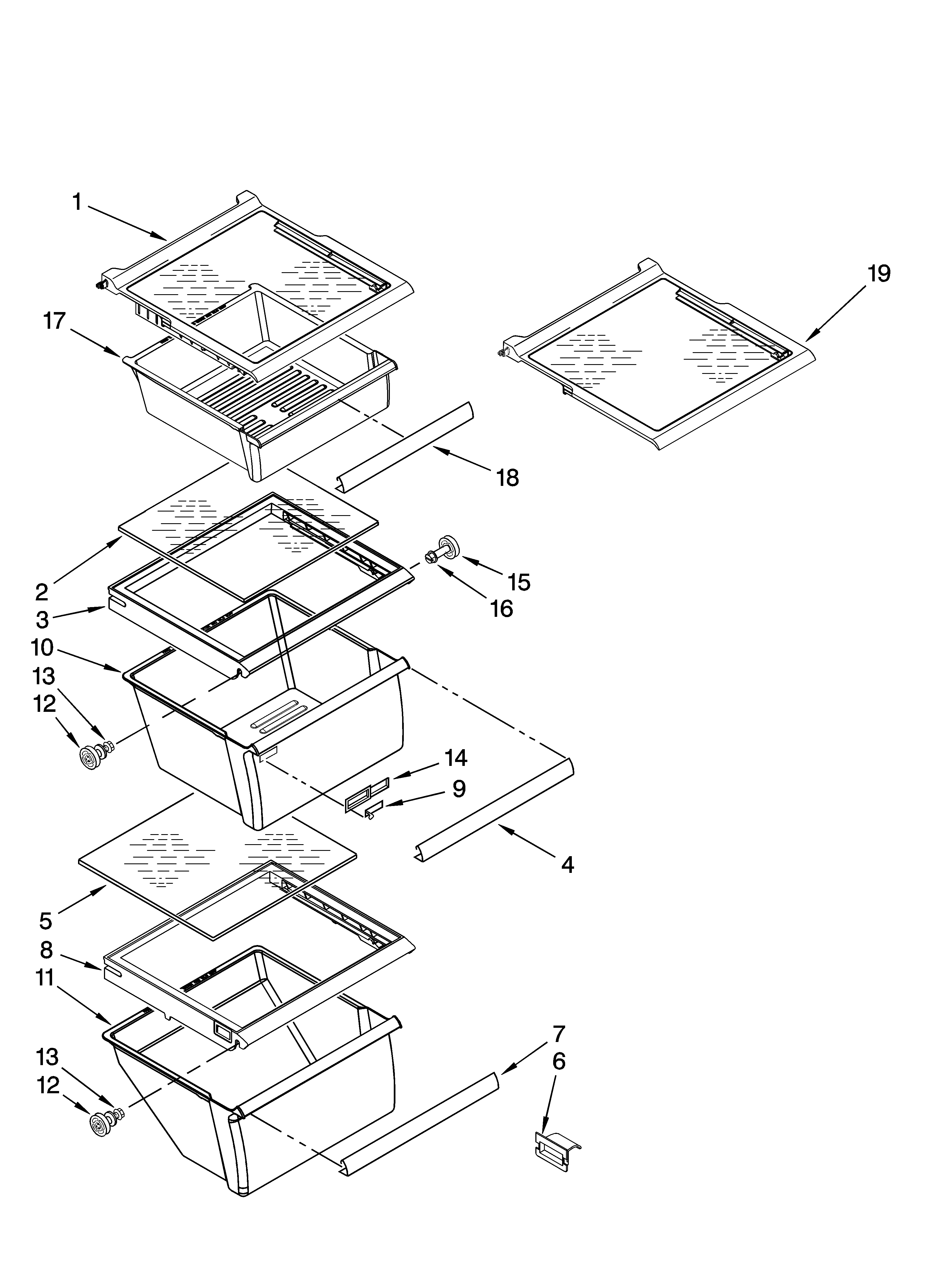 Whirlpool ED5CHQXVQ01 refrigerator shelf parts diagram
