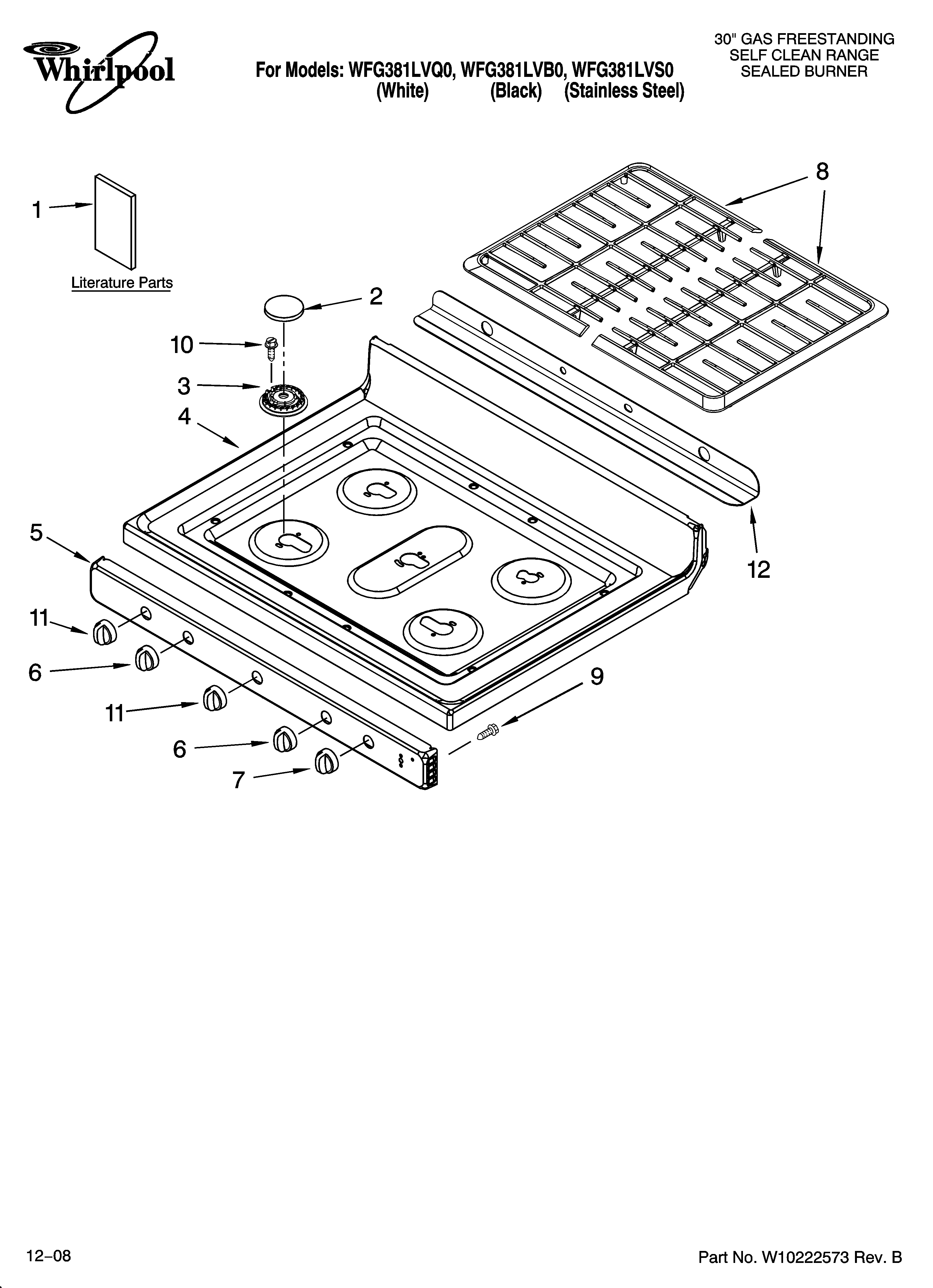 Whirlpool WFG381LVB0 cooktop parts diagram