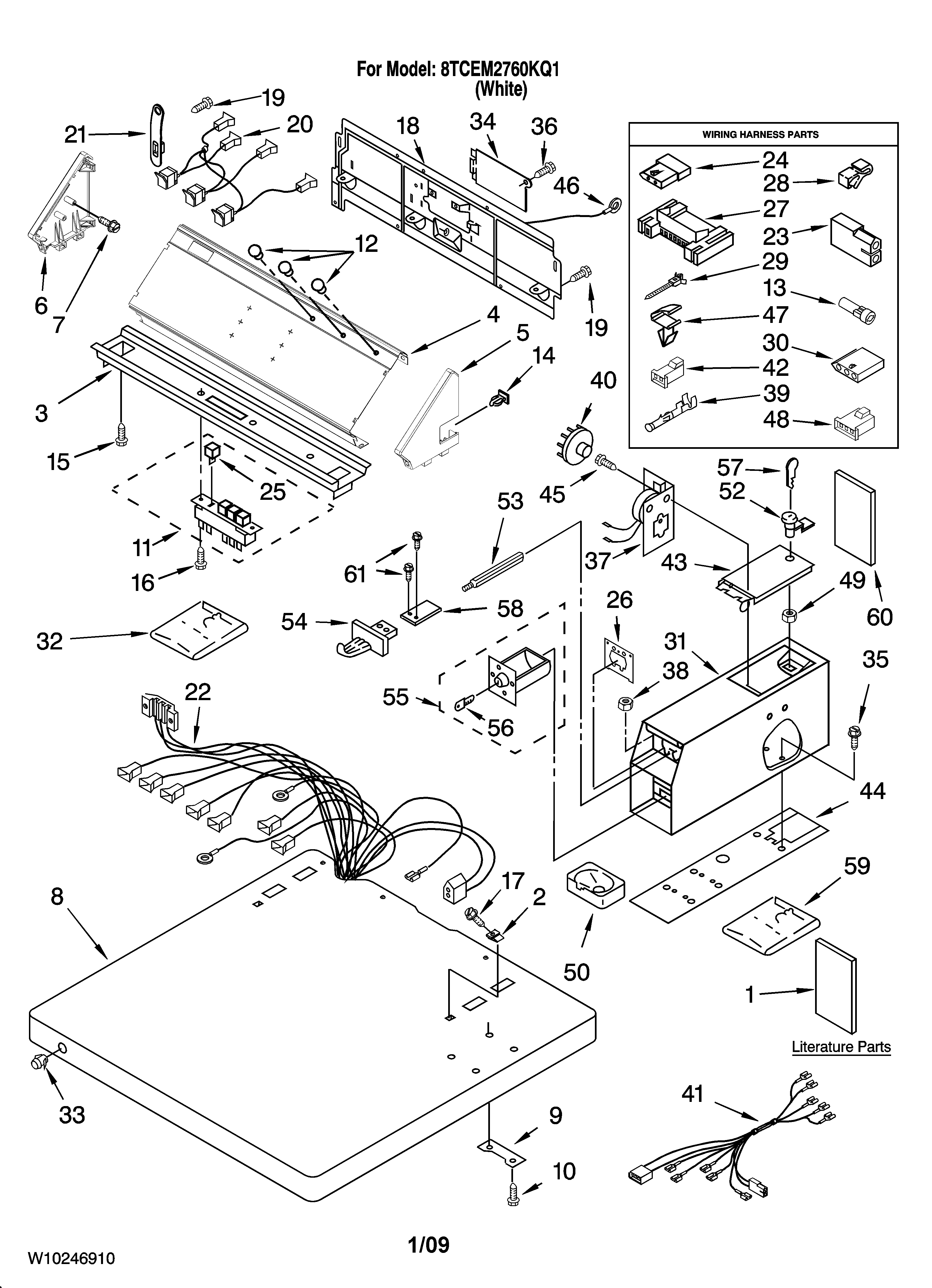 Whirlpool 8TCEM2760KQ1 top and console parts diagram