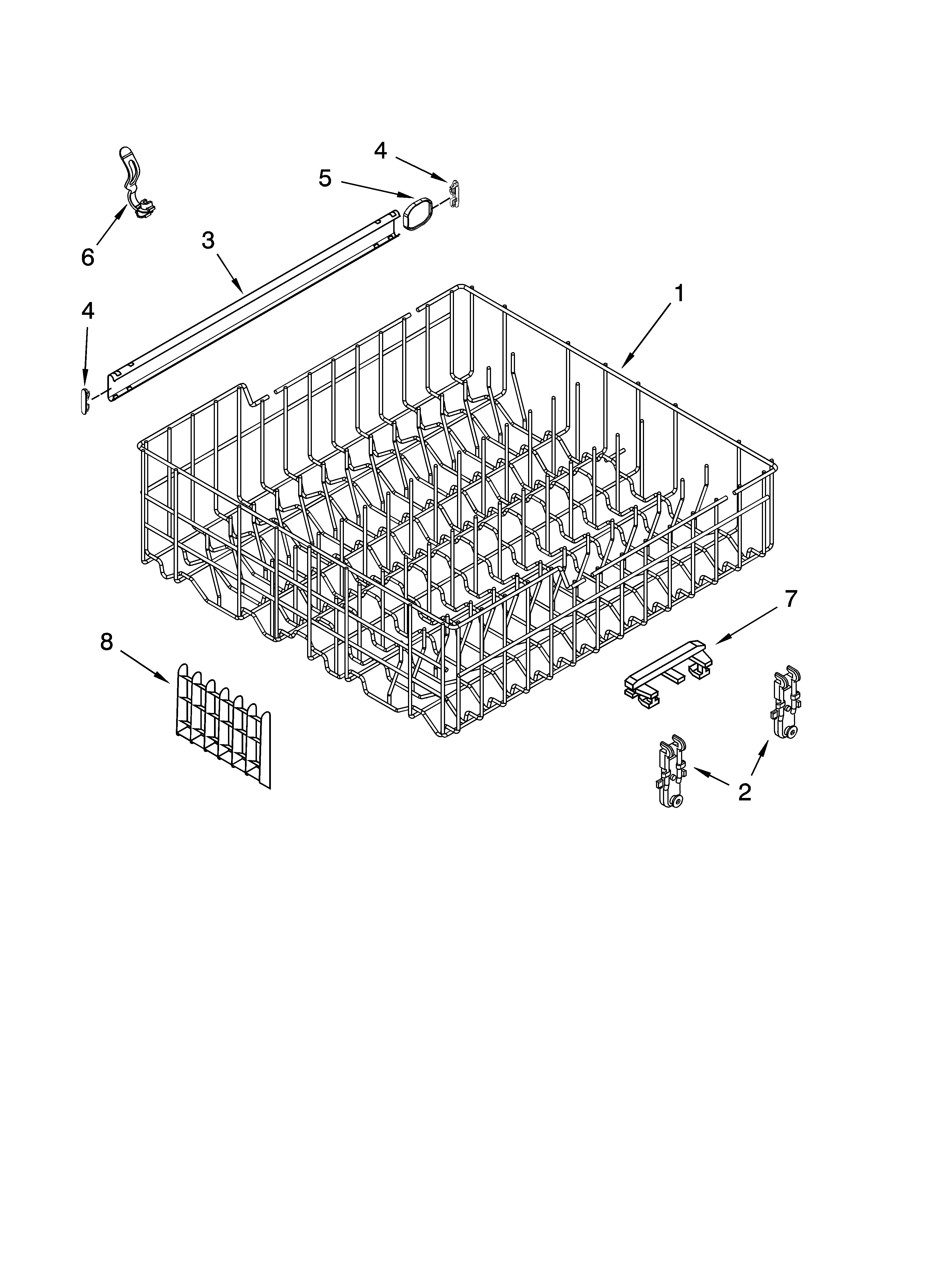 Whirlpool DU1301XTVB0 upper rack and track parts diagram
