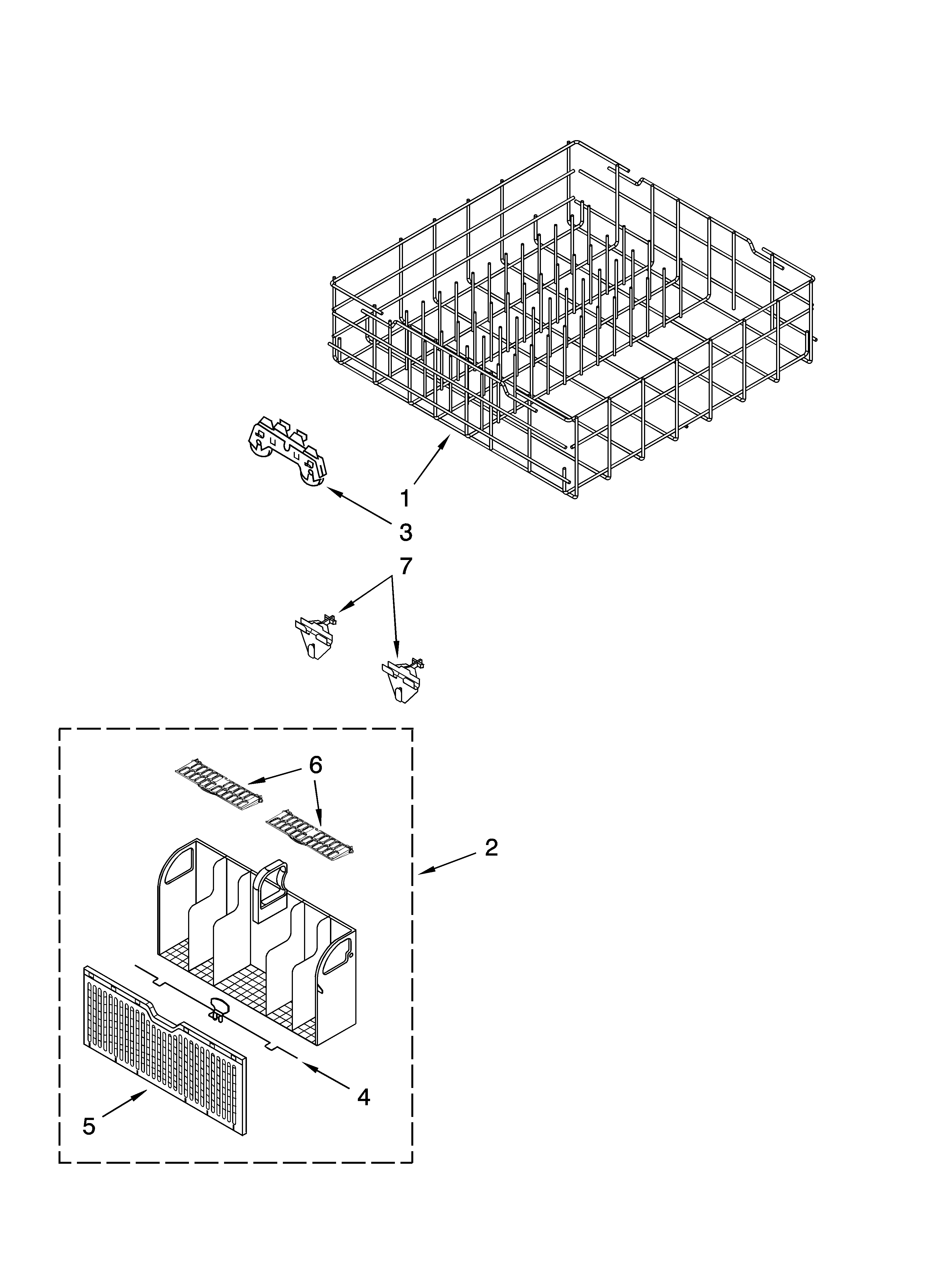 Whirlpool DU1301XTVB0 lower rack parts diagram