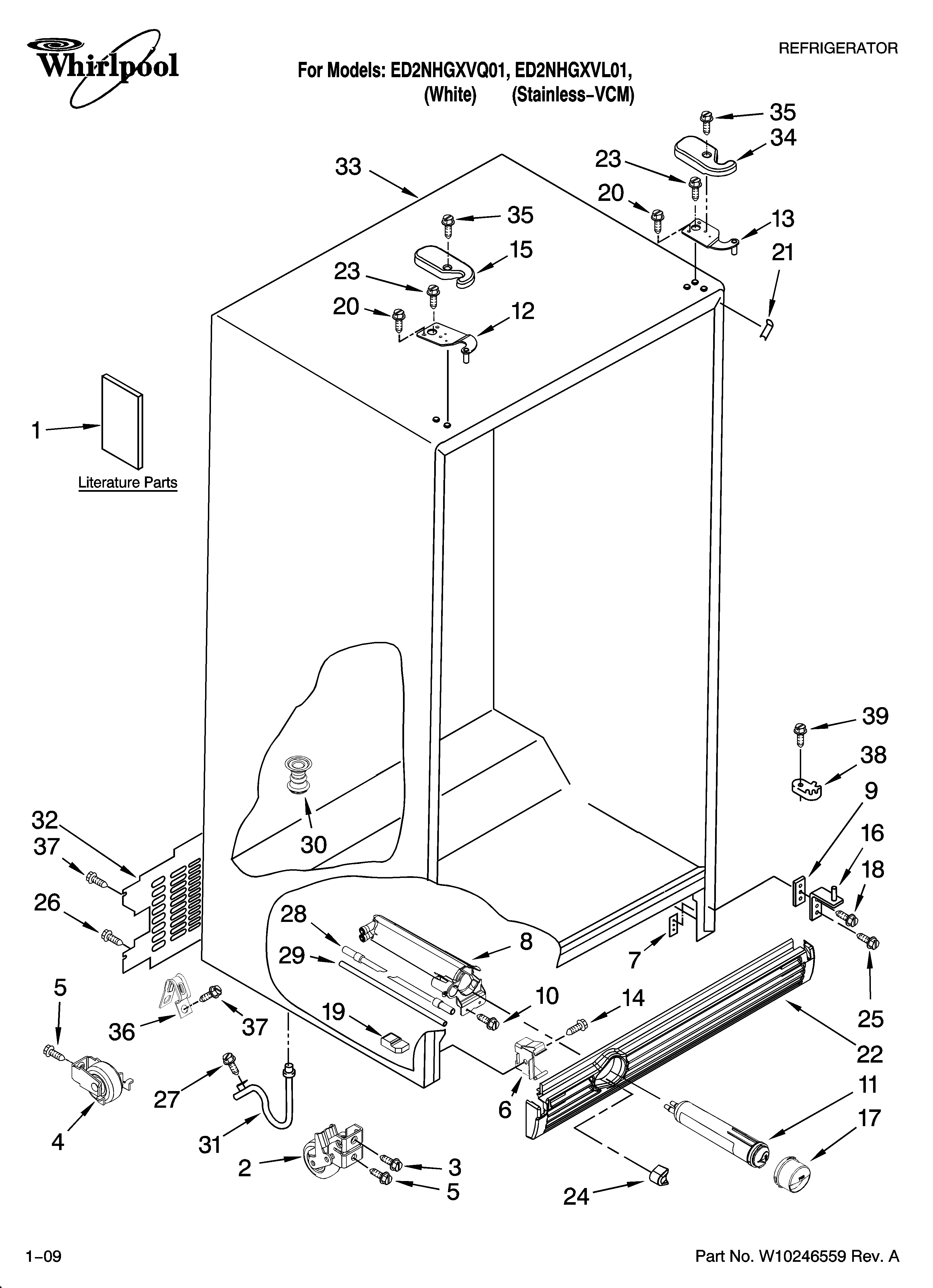 Whirlpool ED2NHGXVQ01 cabinet parts diagram