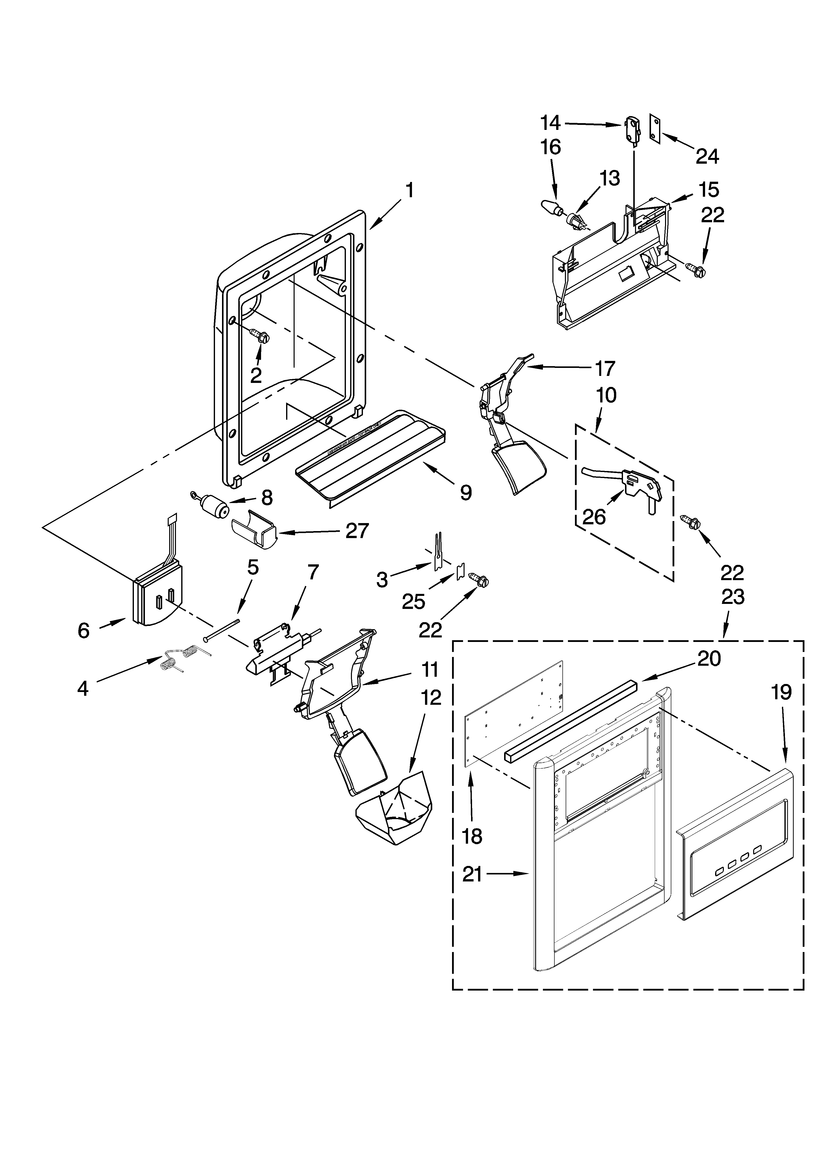 Whirlpool ED2NHGXVQ01 dispenser front parts diagram