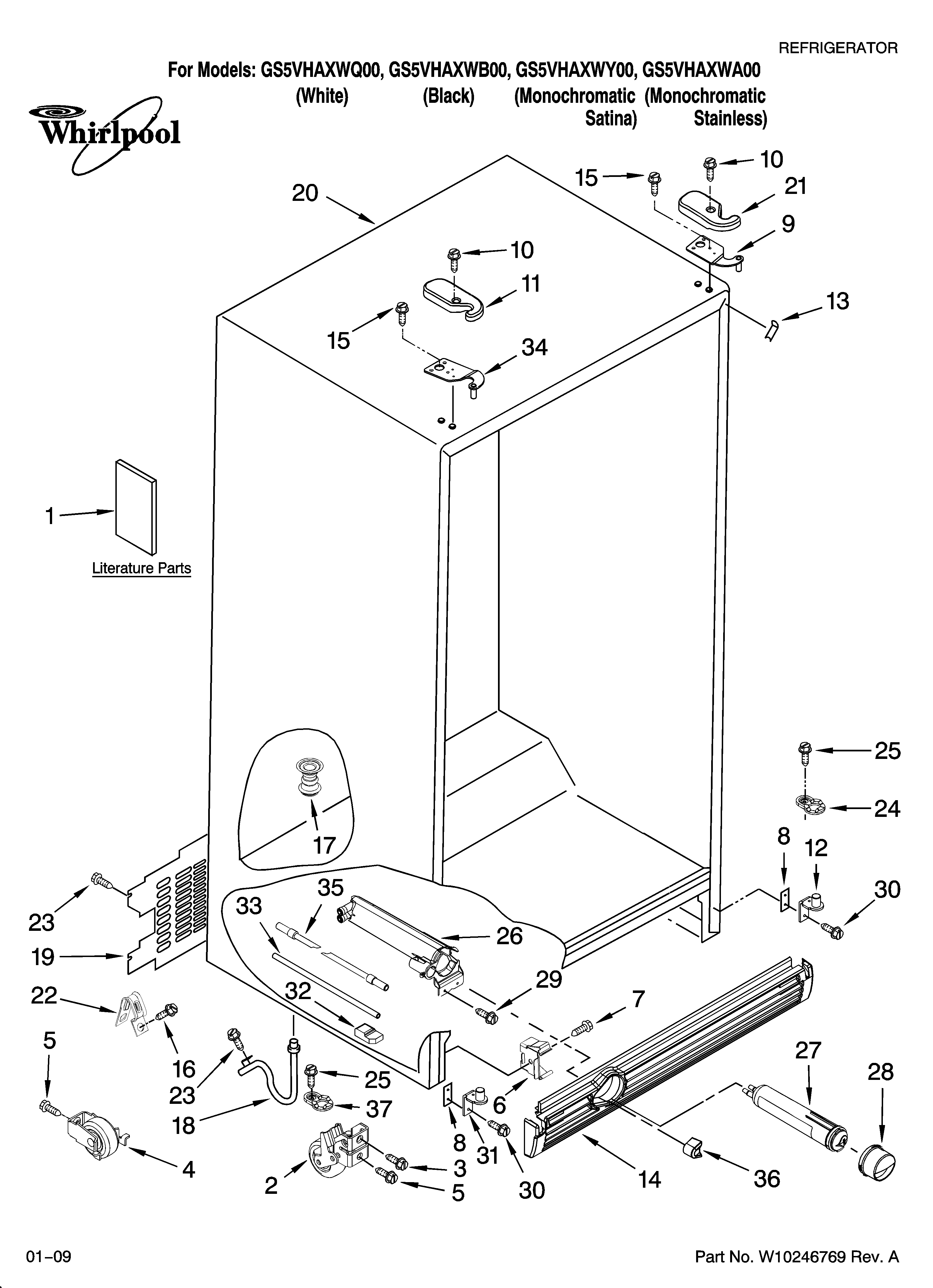 Whirlpool GS5VHAXWB00 cabinet parts diagram