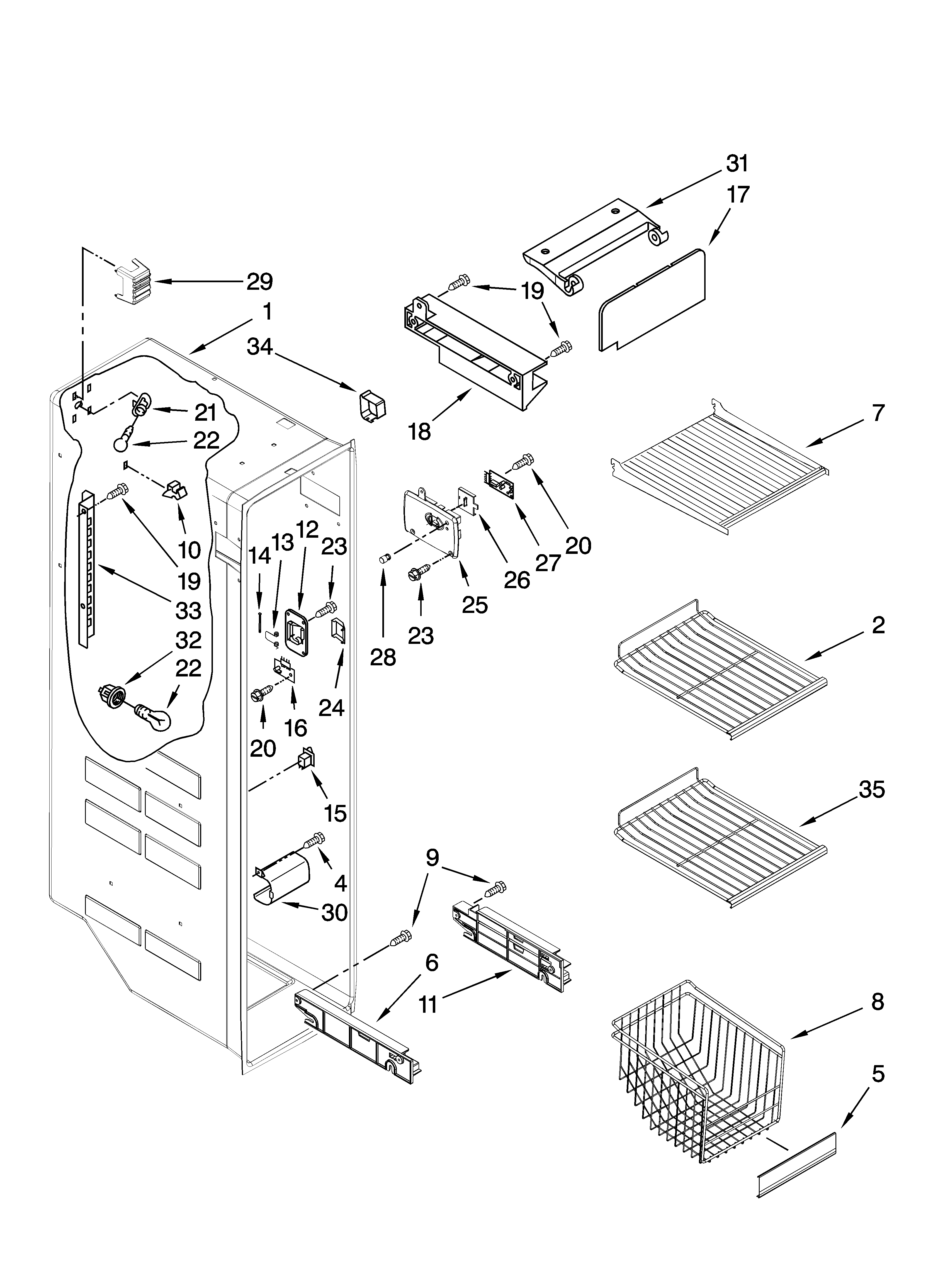 Whirlpool GS5VHAXWB00 freezer liner parts diagram