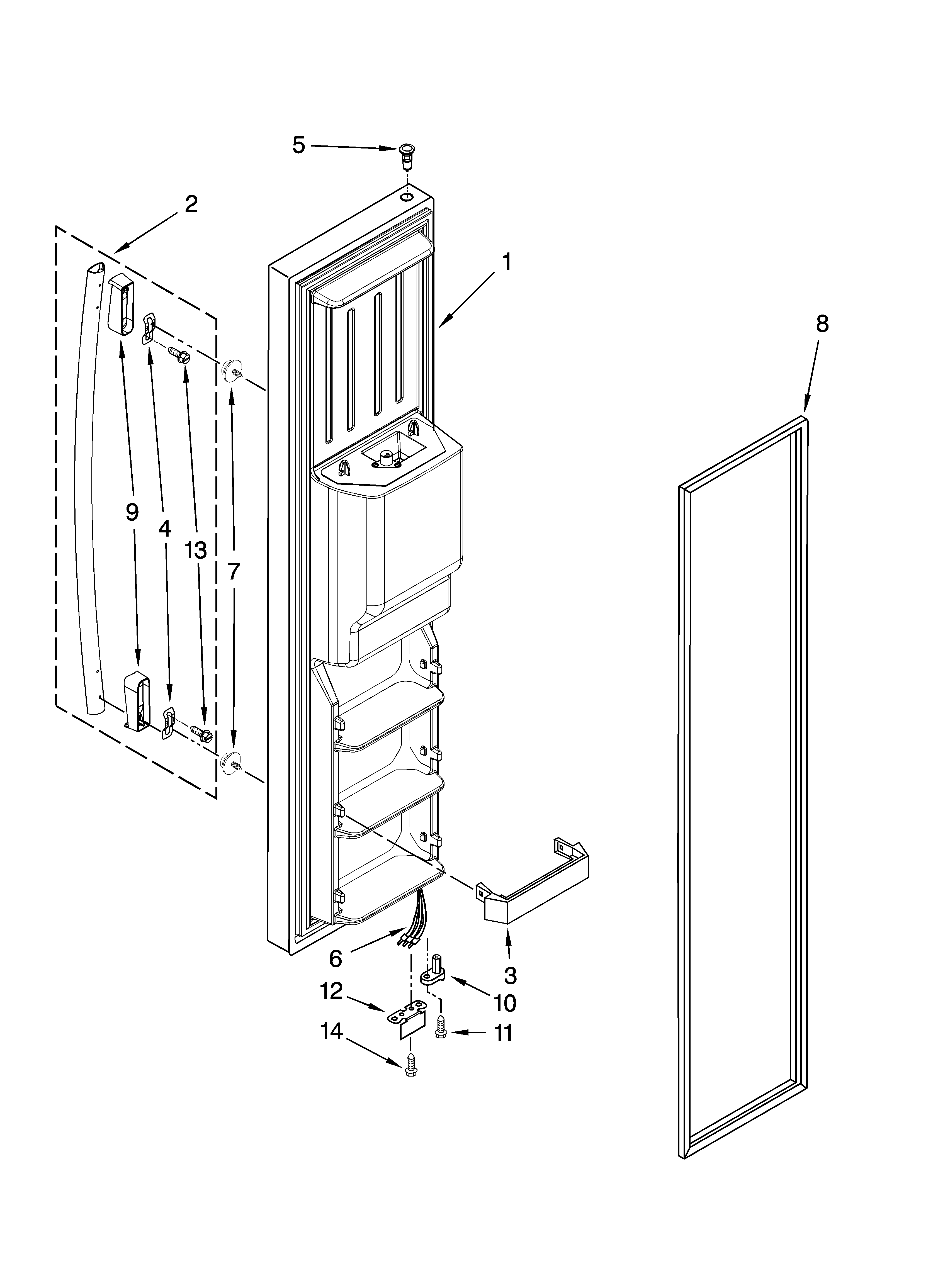 Whirlpool GS5VHAXWB00 freezer door parts diagram