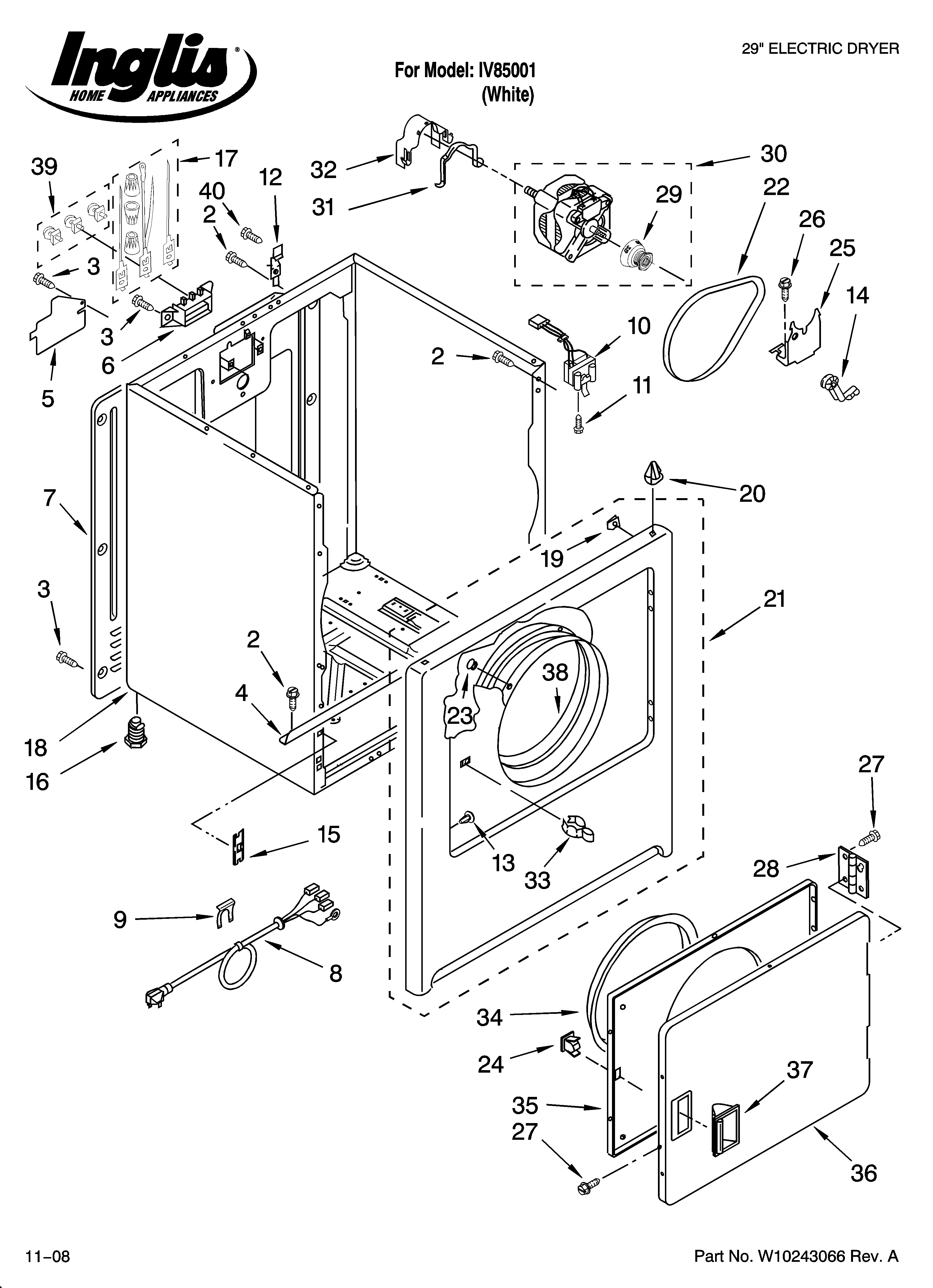 Inglis IV85001 cabinet parts diagram