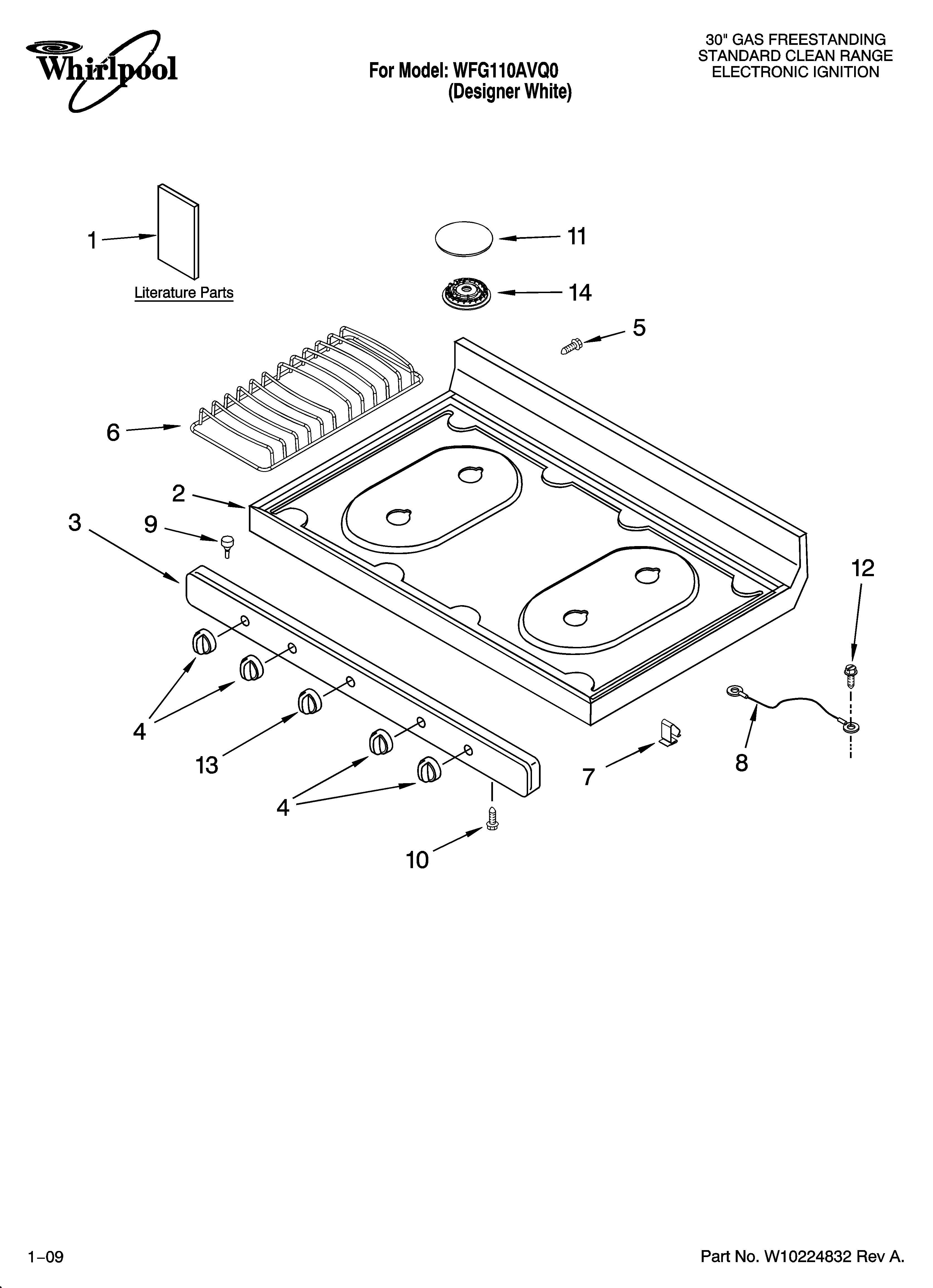 Whirlpool WFG110AVQ0 cooktop parts diagram