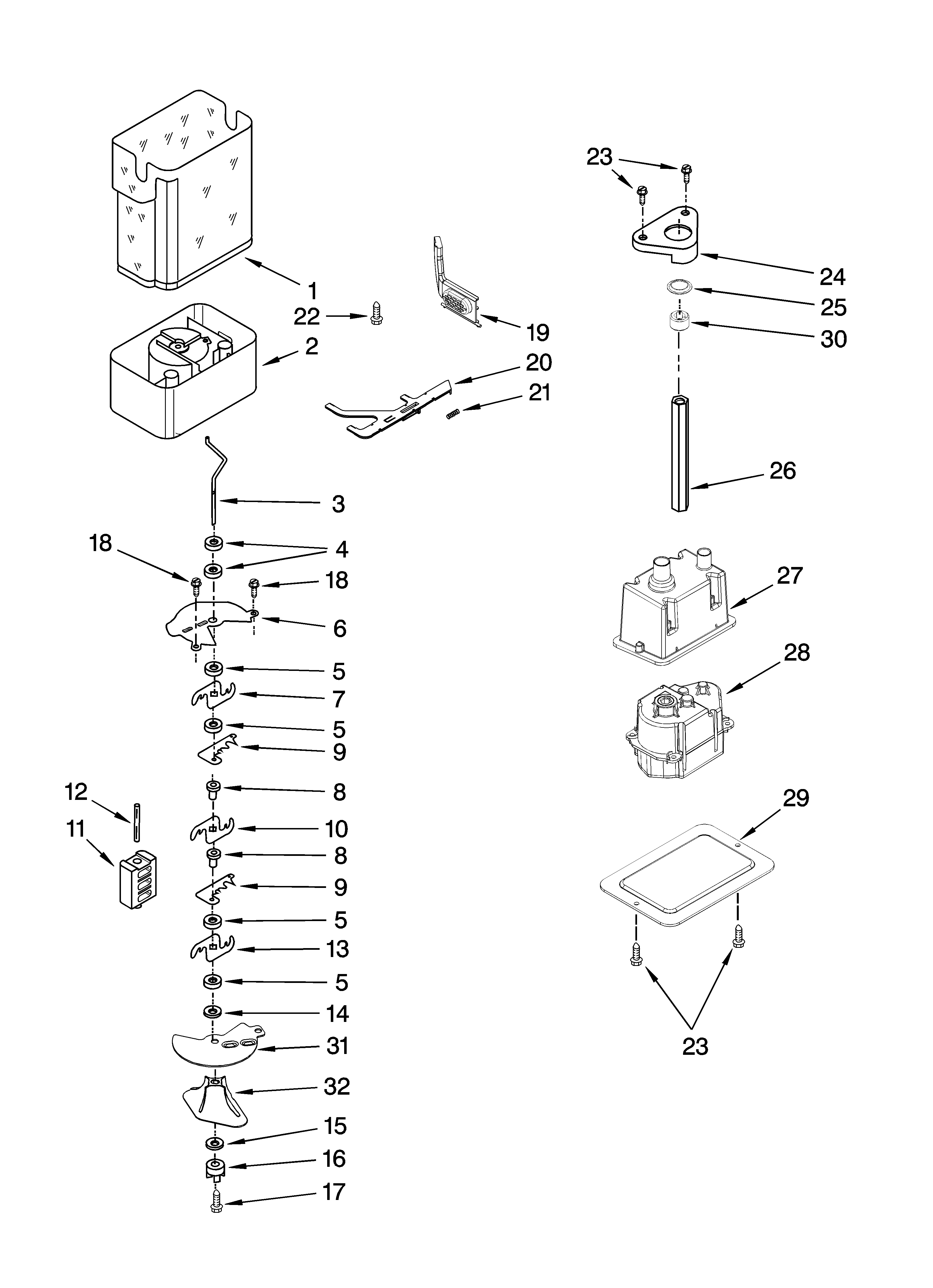 Jenn-Air JS48SEDUDB01 motor and ice container parts diagram