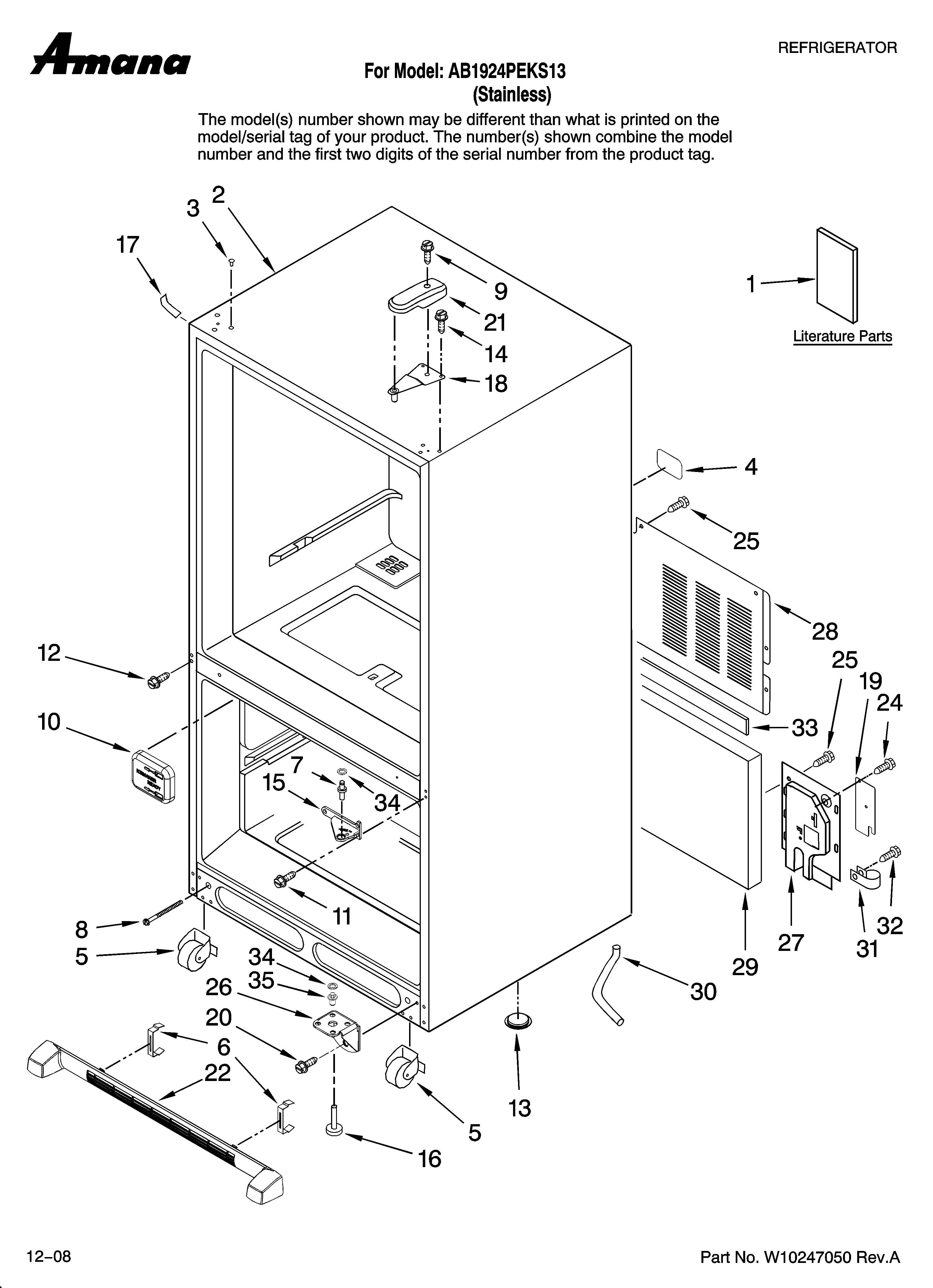 Amana AB1924PEKS13 cabinet parts diagram