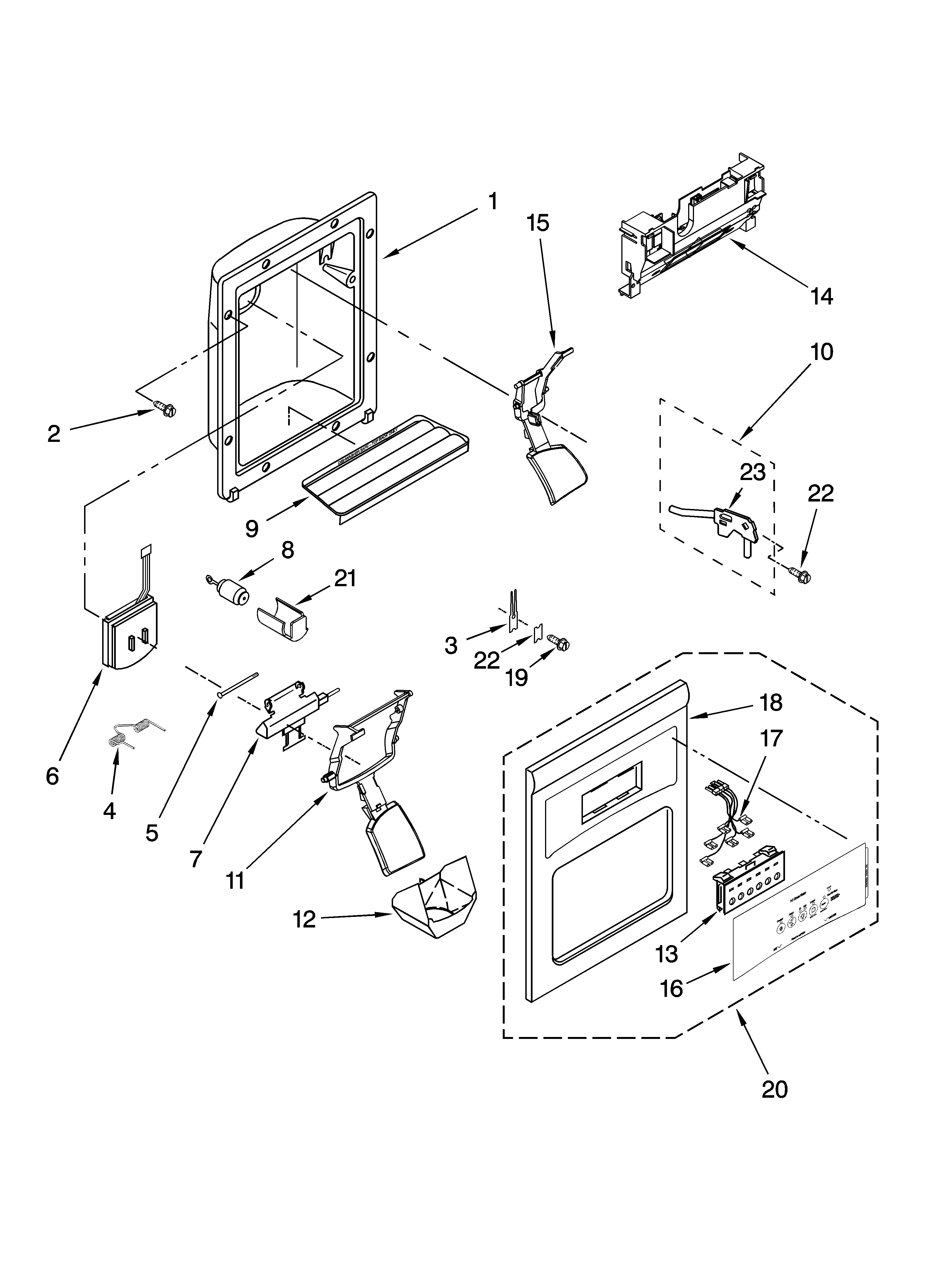Maytag MSD2242VEB01 dispenser front parts diagram