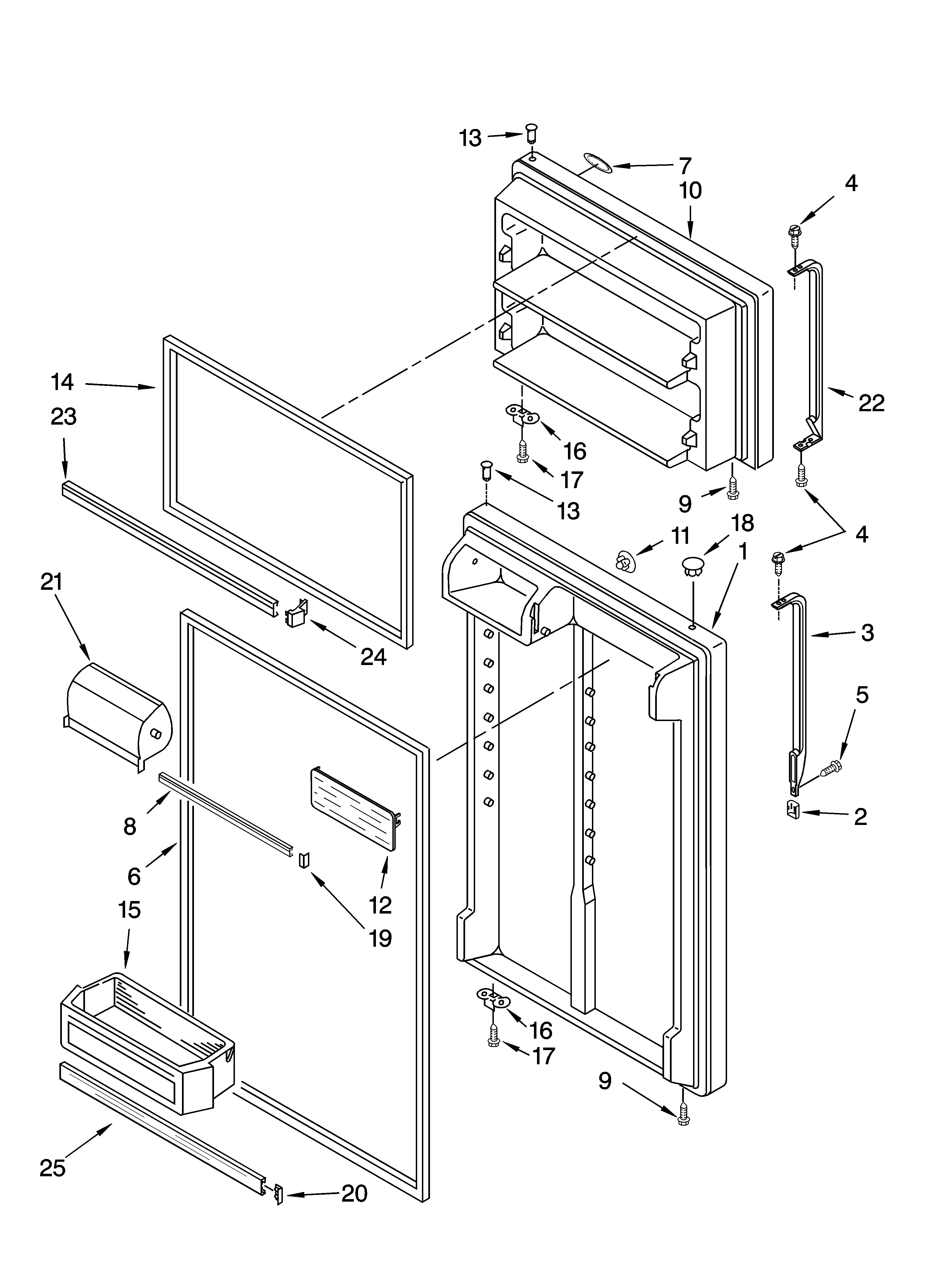 Whirlpool W1TXEMMWB00 door parts diagram