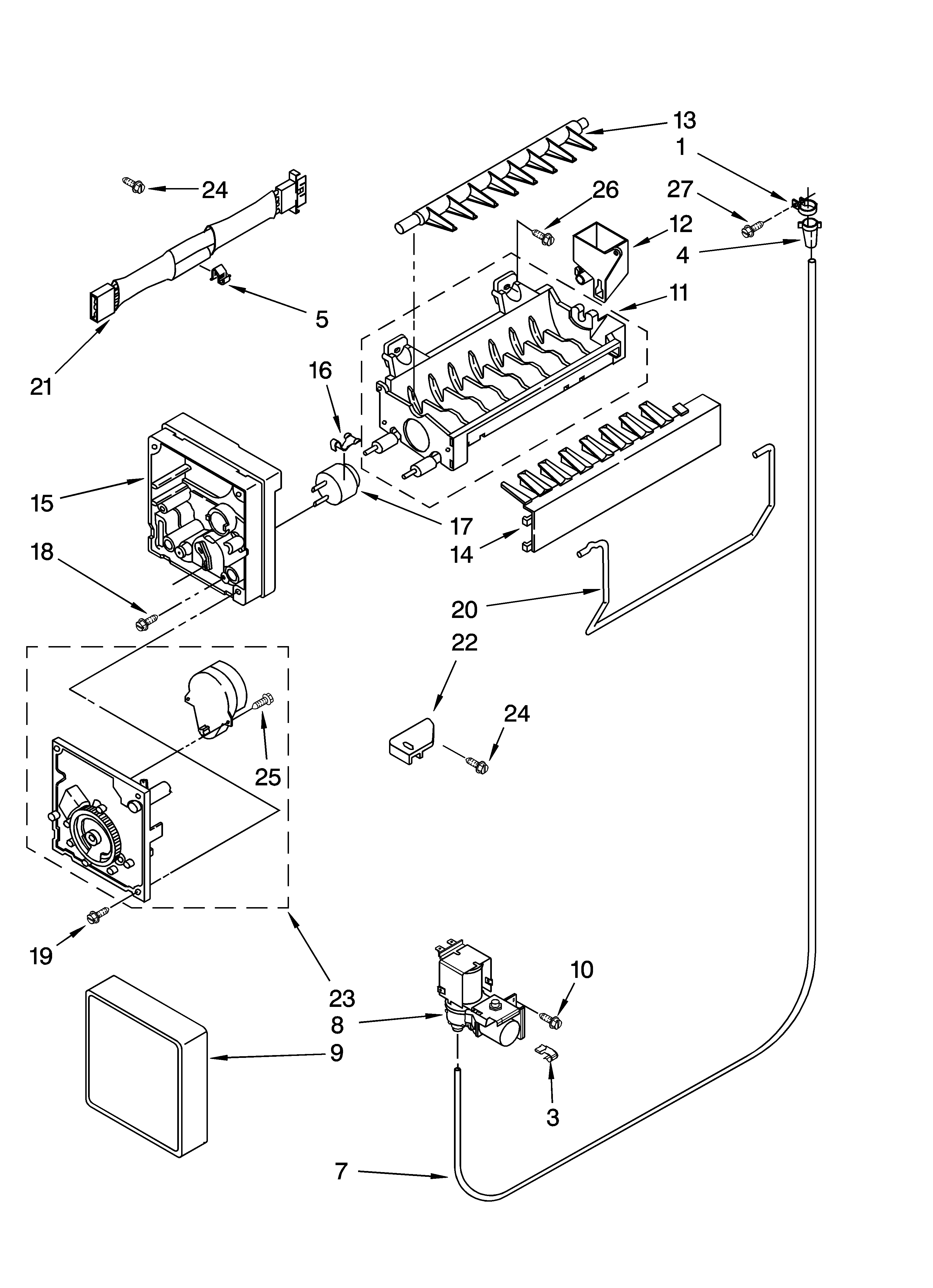 Whirlpool W1TXEMMWB00 icemaker parts diagram