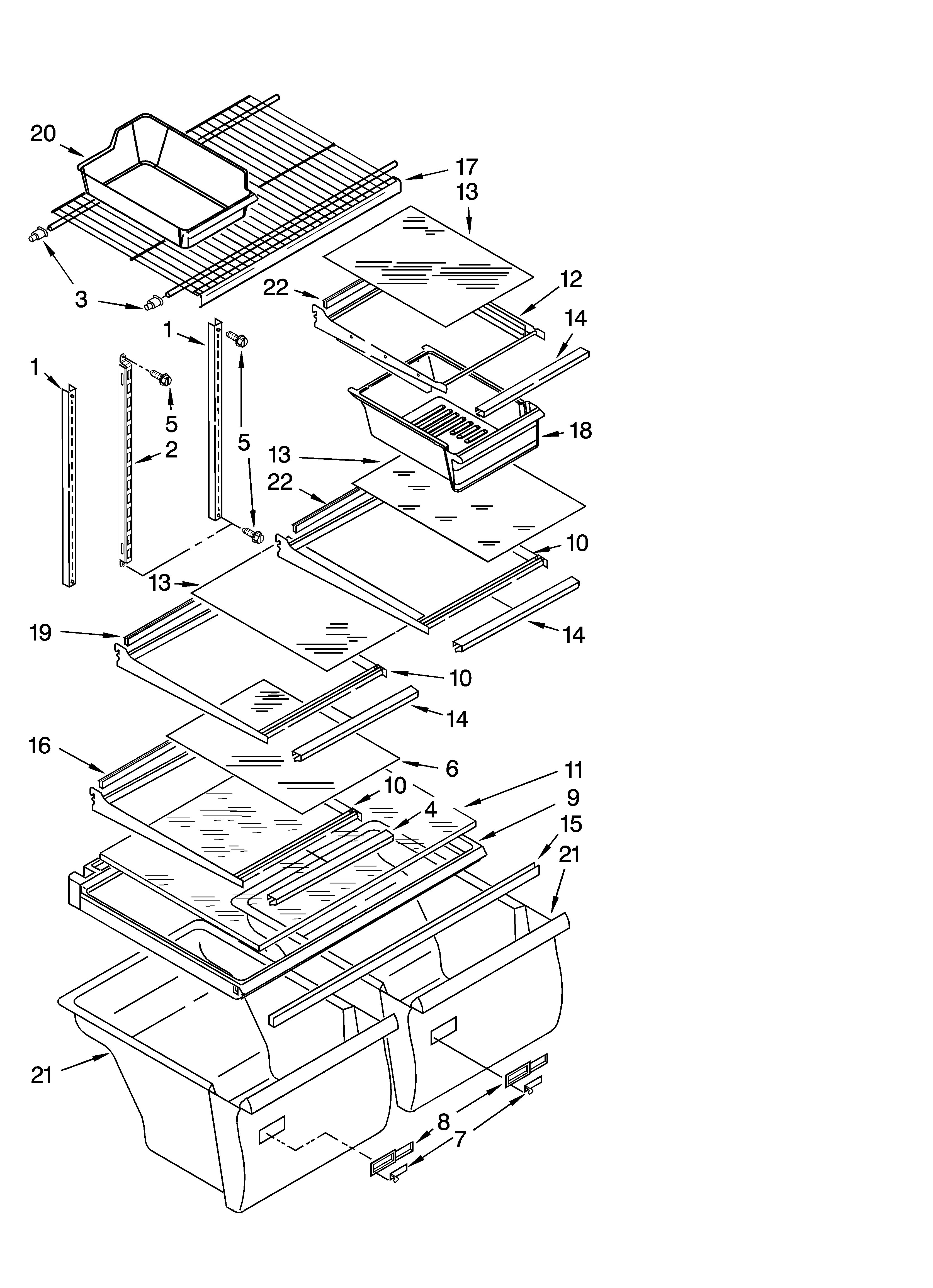 Whirlpool W1TXEMMWB00 shelf parts, optional parts (not included) diagram