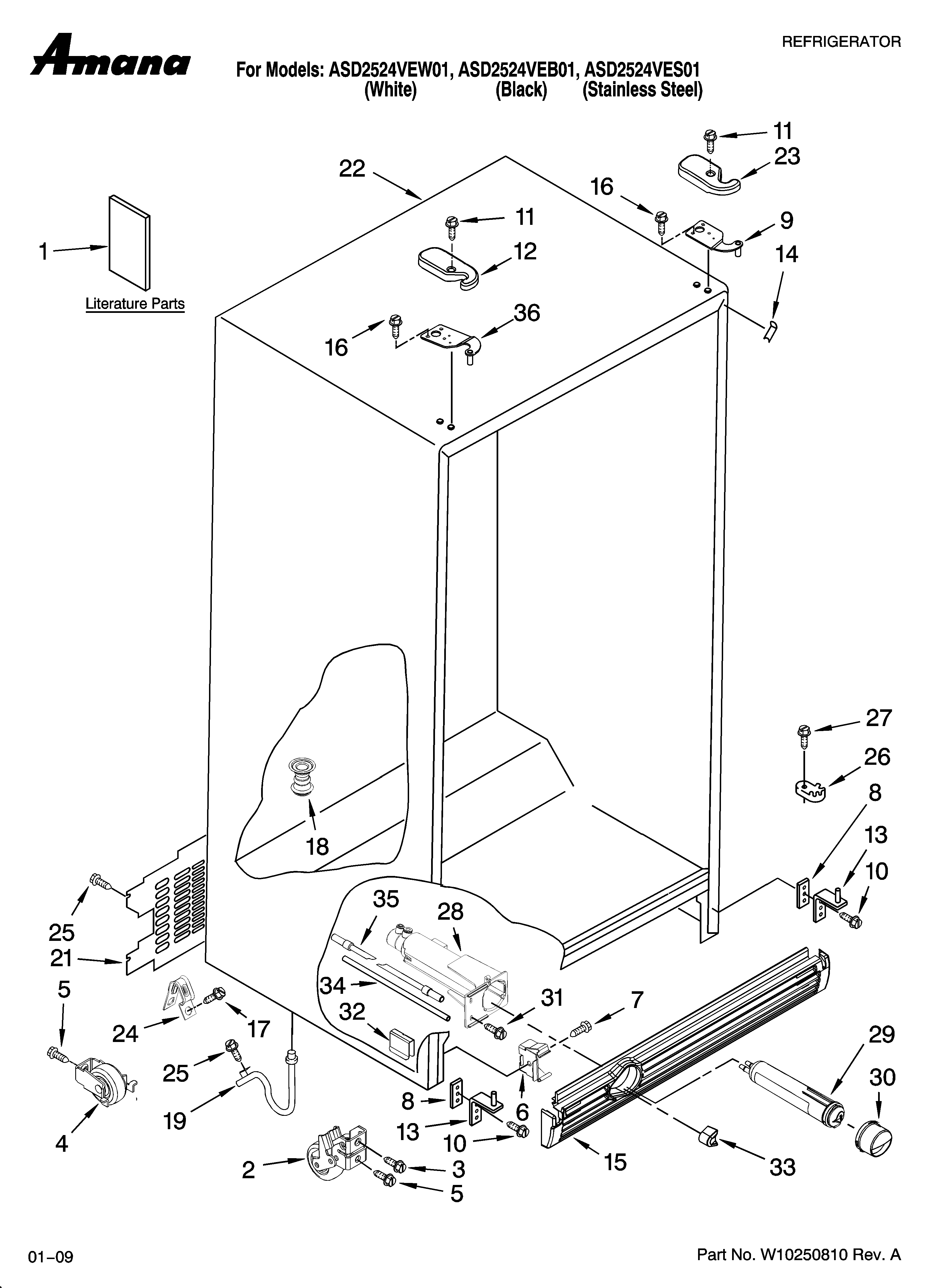 Amana ASD2524VES01 cabinet parts diagram