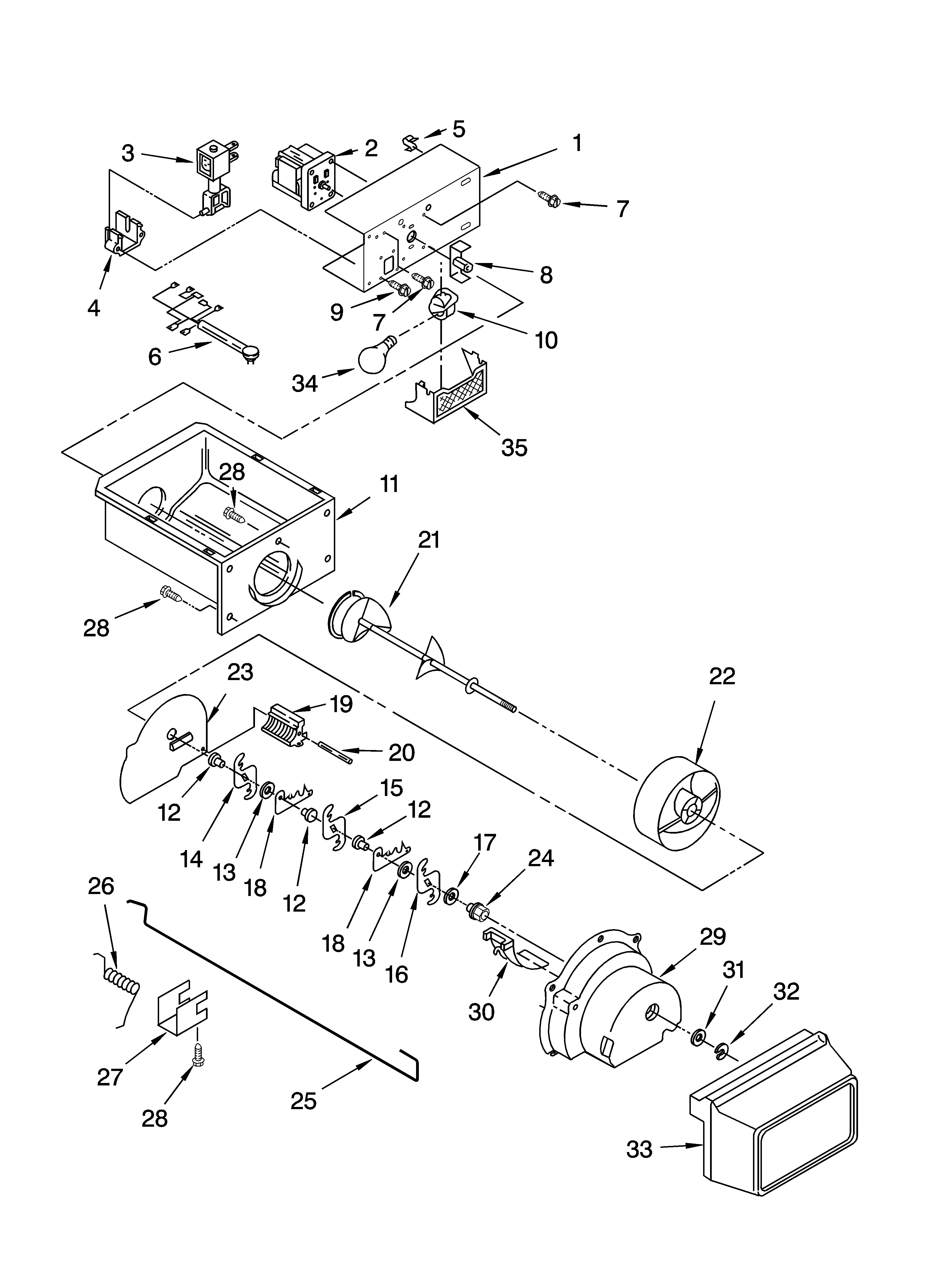 Amana ASD2524VES01 motor and ice container parts diagram