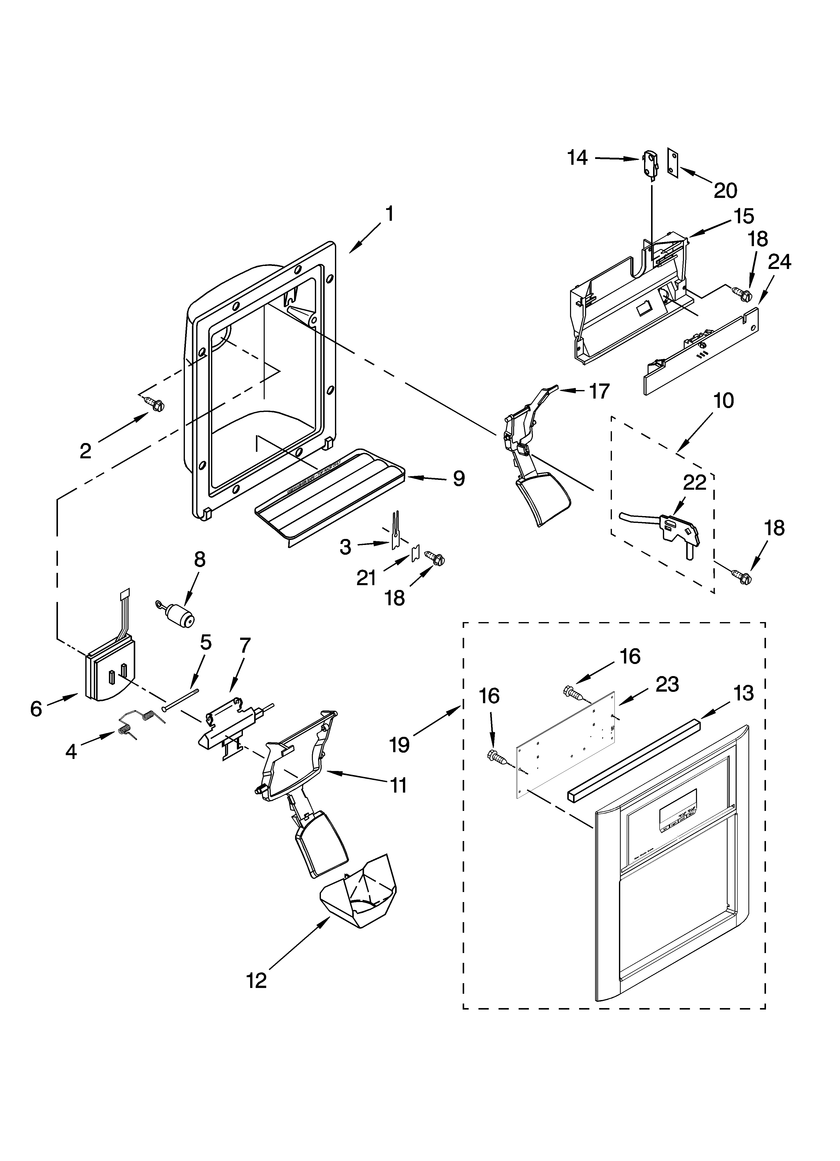 Amana ASD2524VES01 dispenser front parts diagram