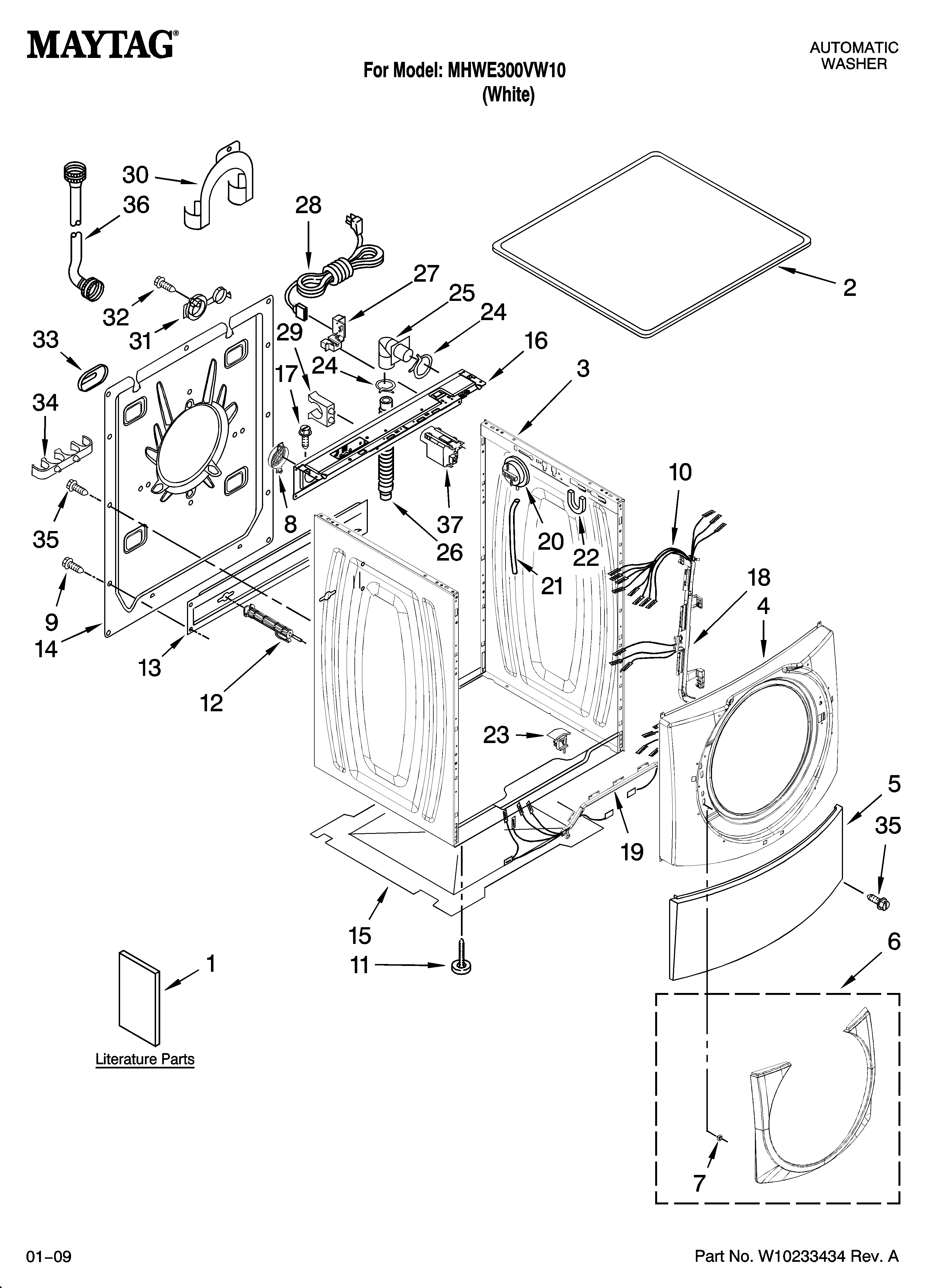 Maytag MHWE300VW10 top and cabinet parts diagram