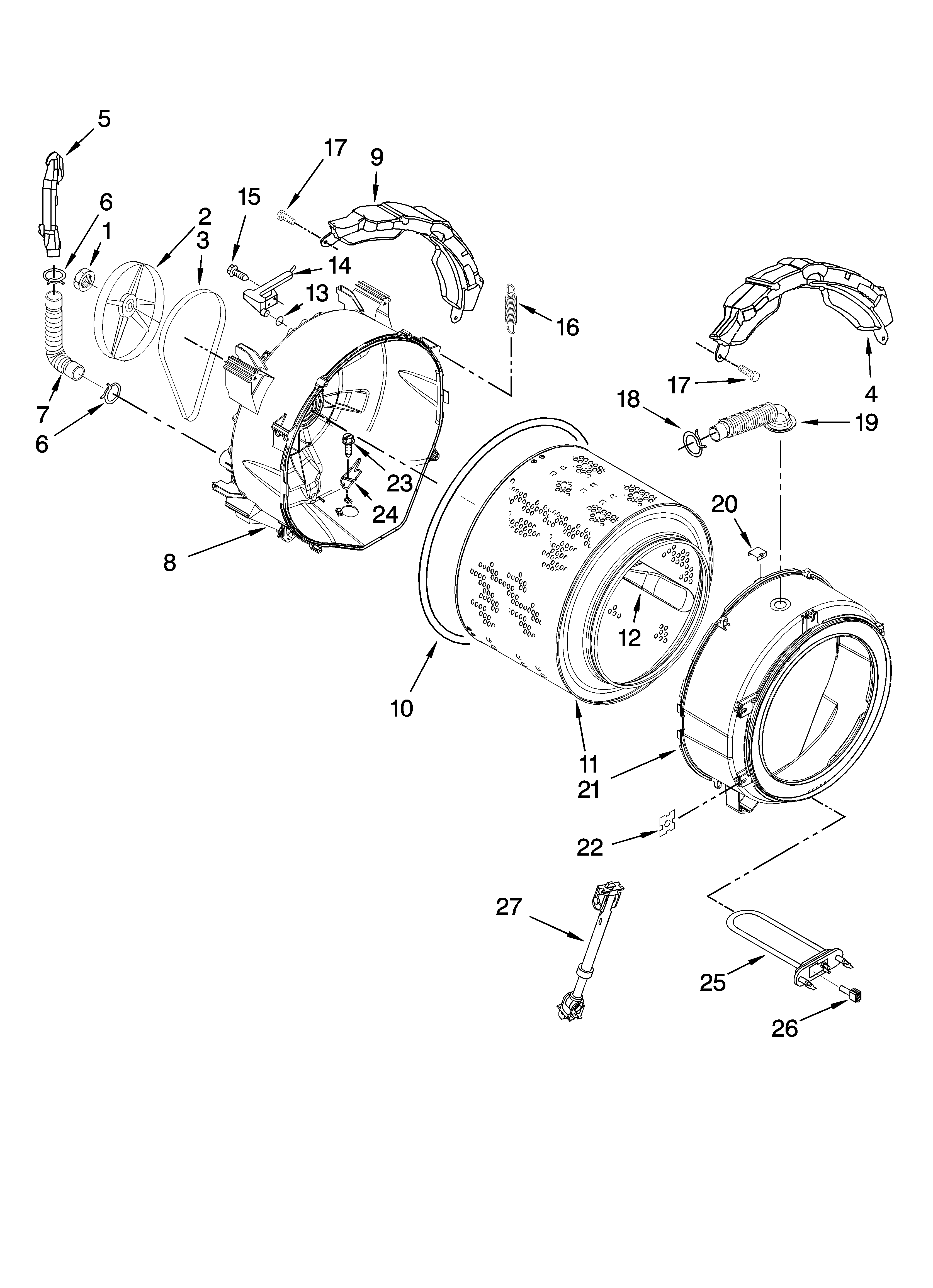 Maytag MHWE300VW10 tub and basket parts diagram