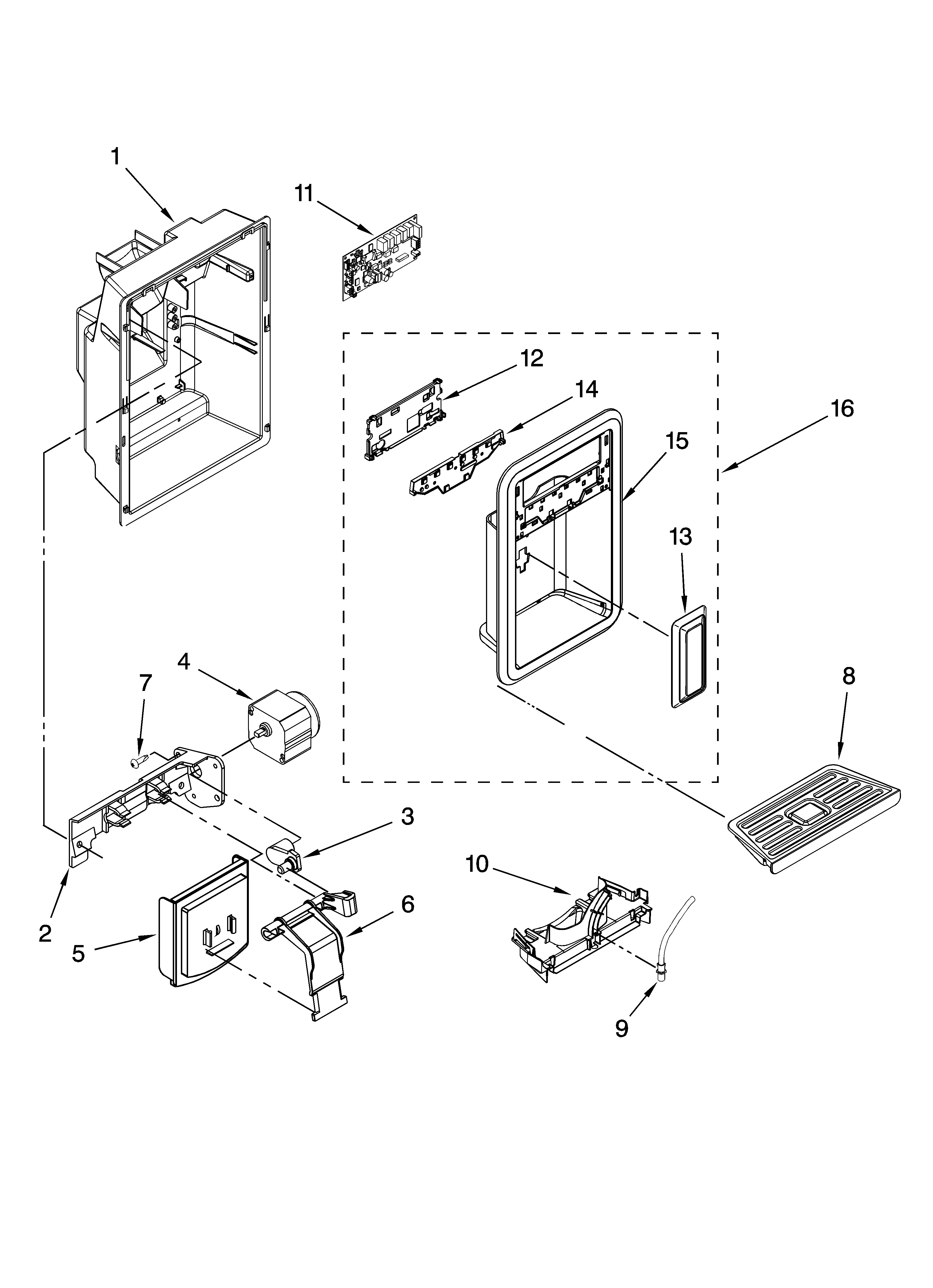 Maytag MSD2274VEQ00 dispenser front parts diagram