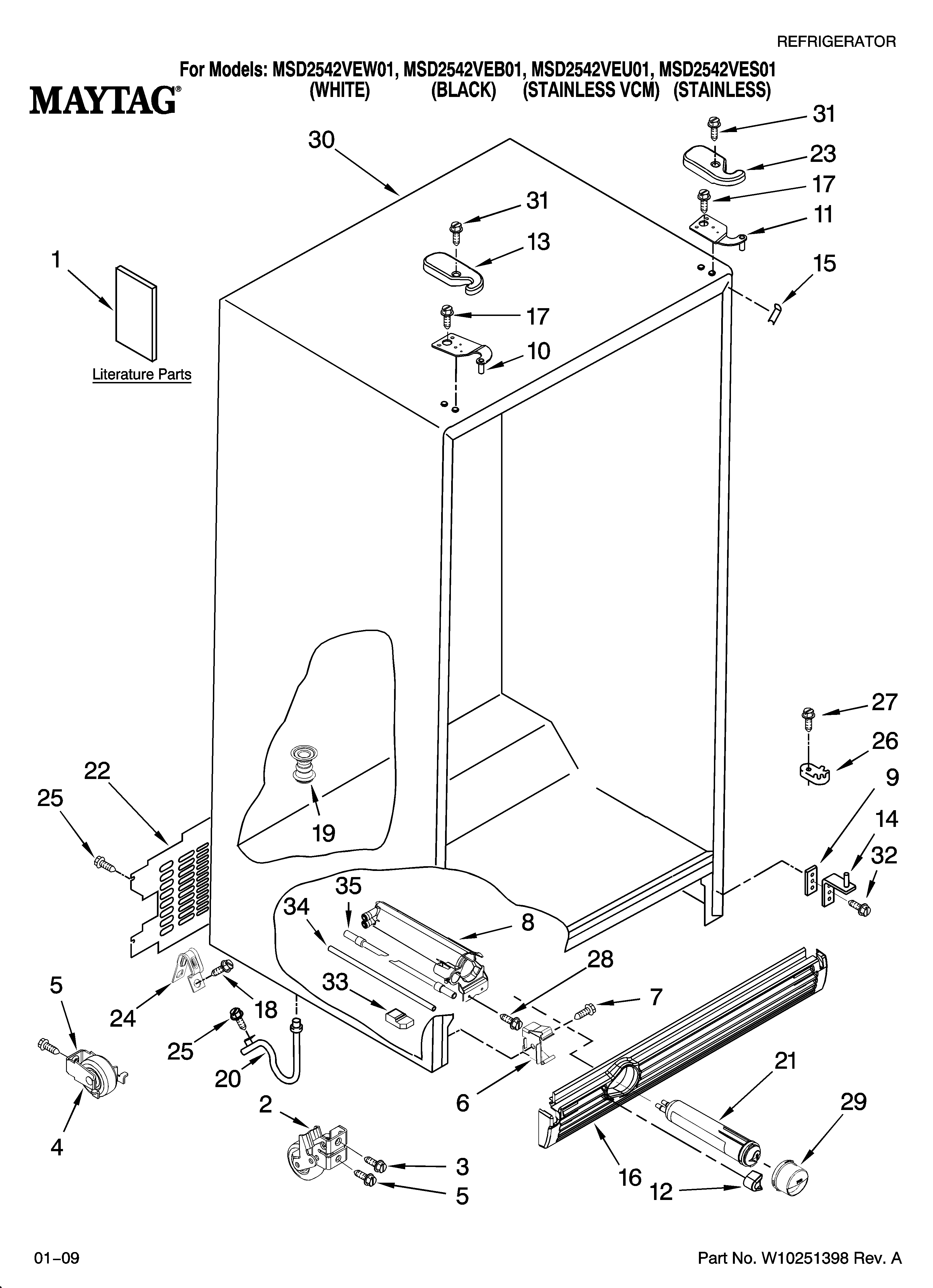 Maytag MSD2542VEW01 cabinet parts diagram
