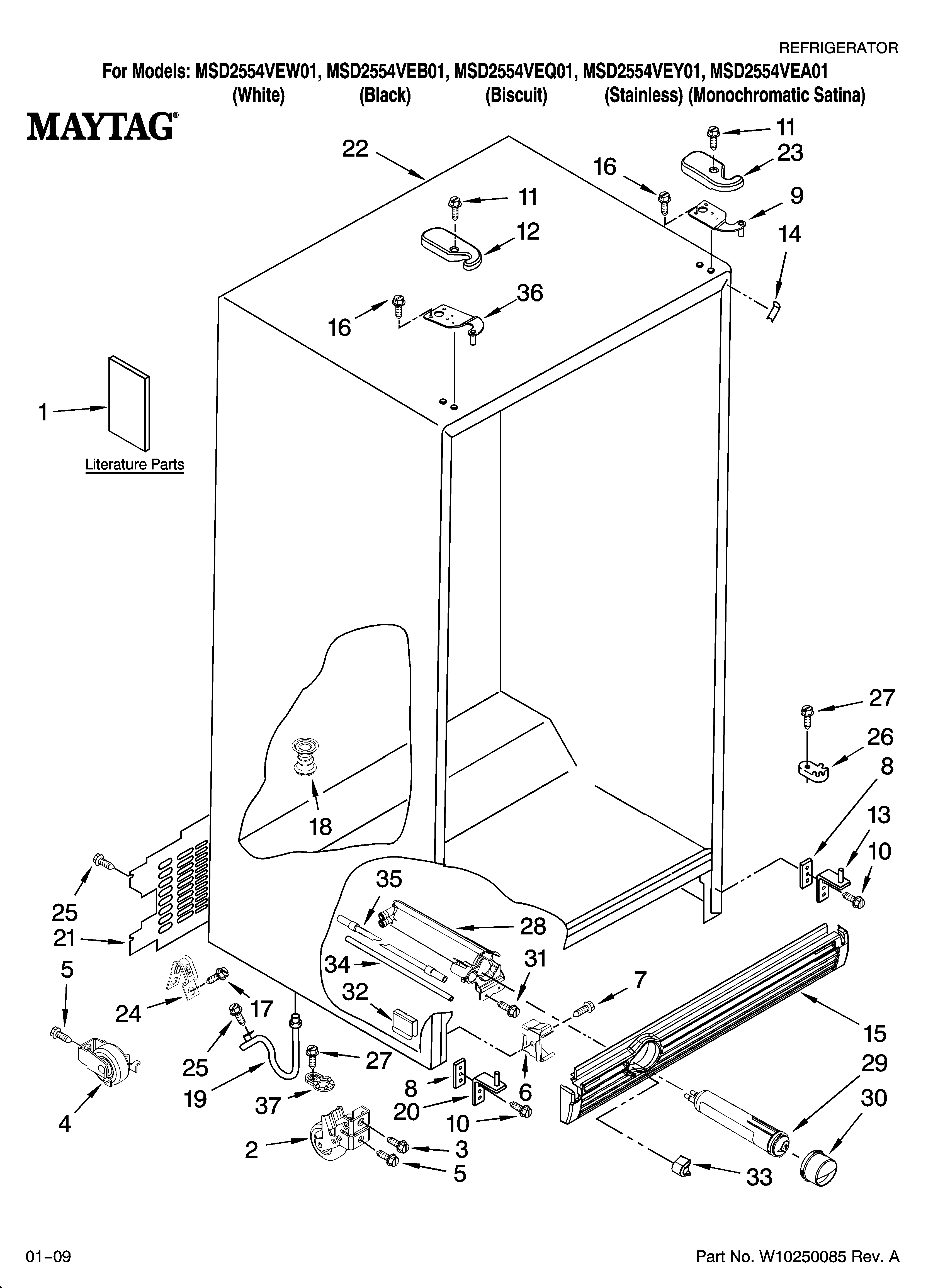 Maytag MSD2554VEA01 cabinet parts diagram