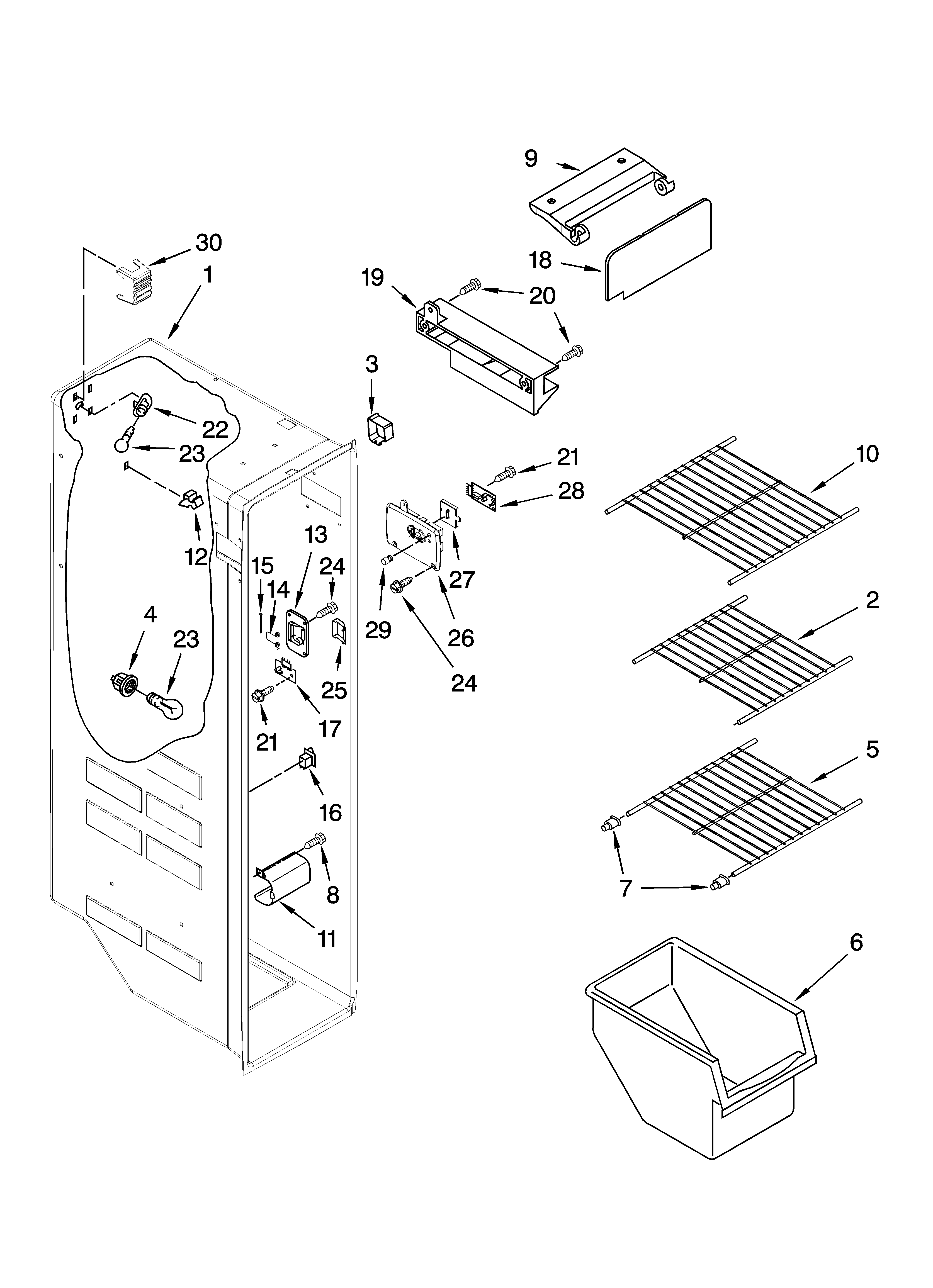 Maytag MSD2554VEA01 freezer liner parts diagram