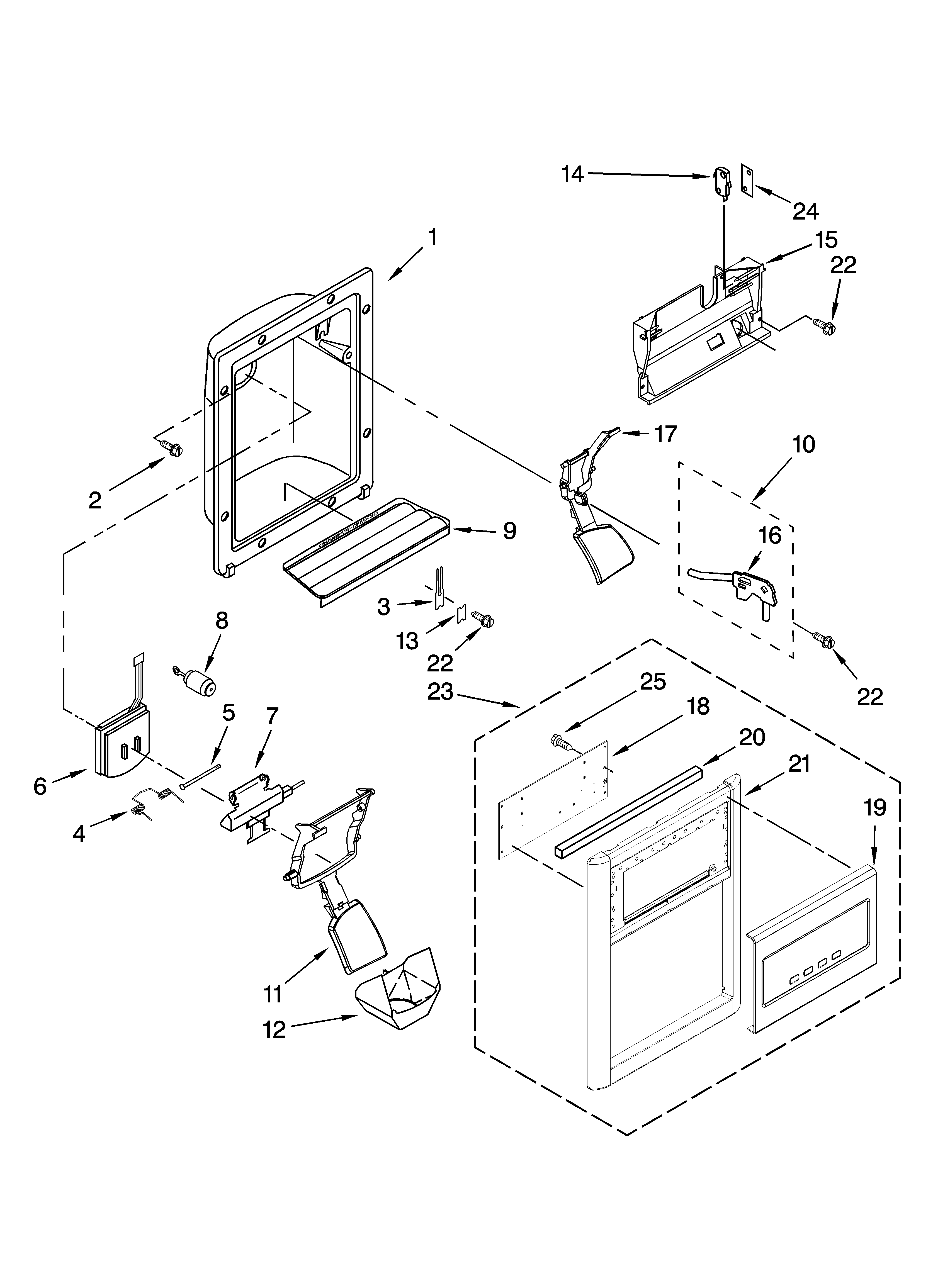 Maytag MSD2554VEA01 dispenser front parts diagram