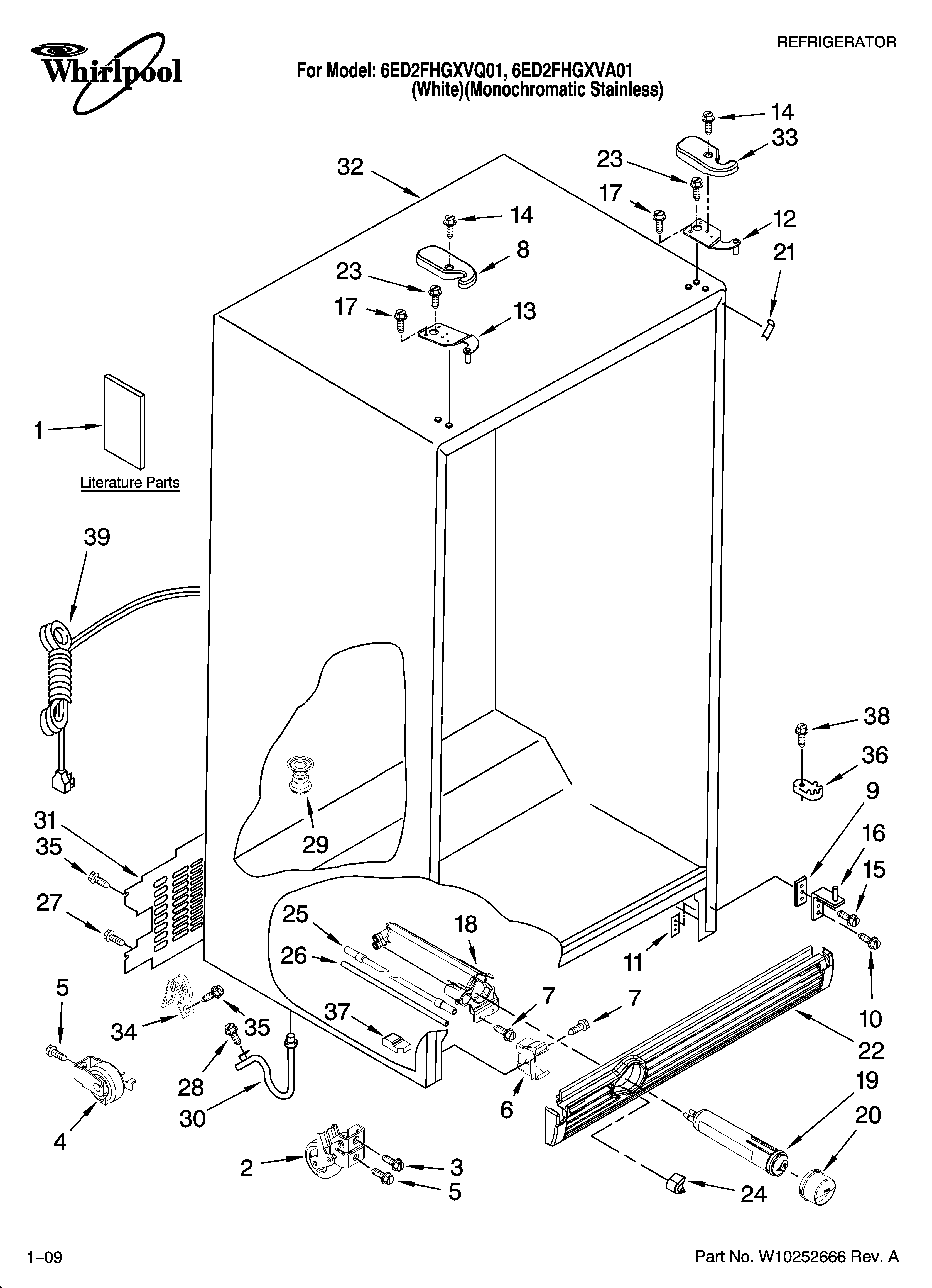 Whirlpool 6ED2FHGXVQ01 cabinet parts diagram