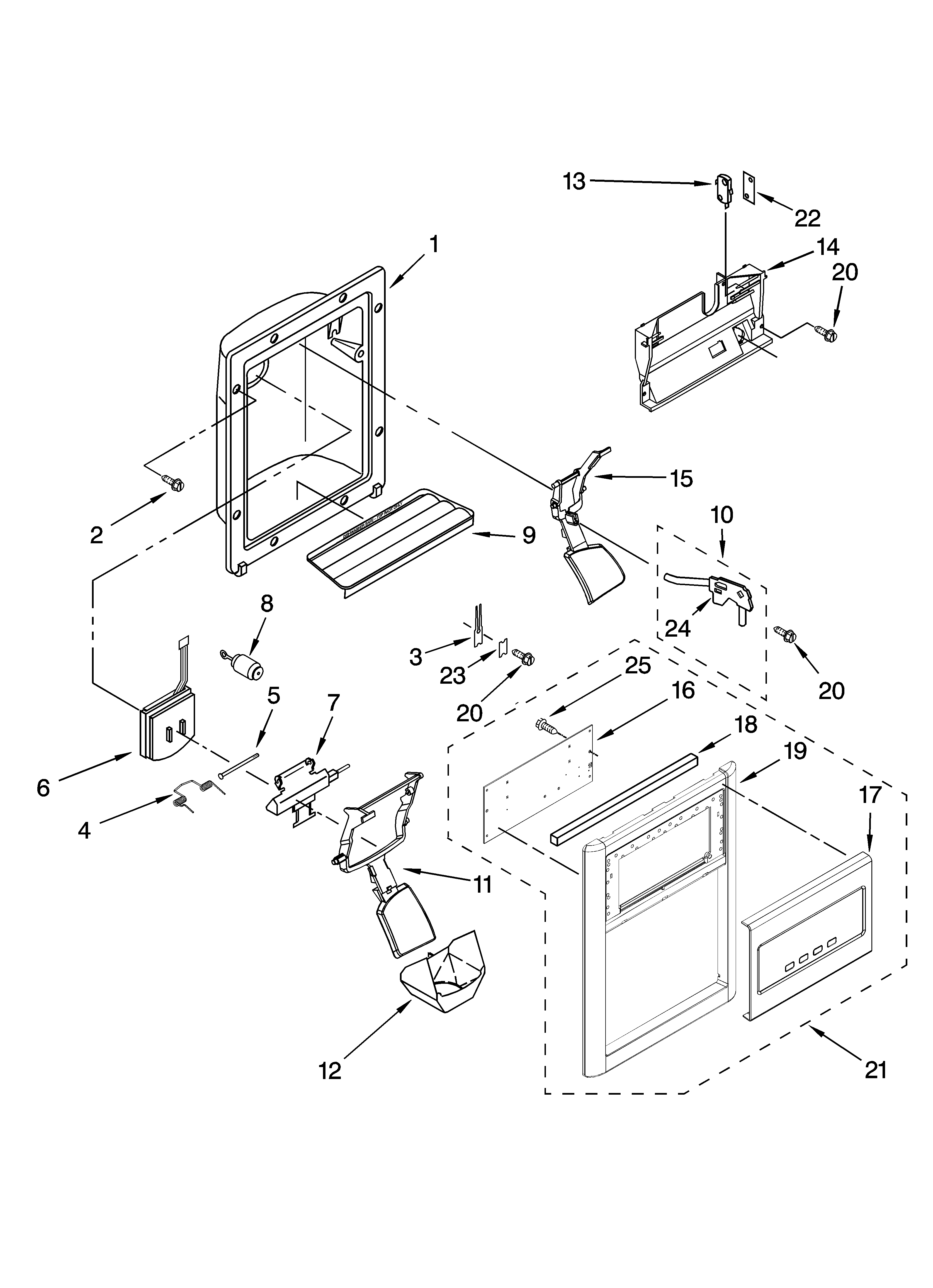 Whirlpool 6ED2FHGXVQ01 dispenser front parts diagram