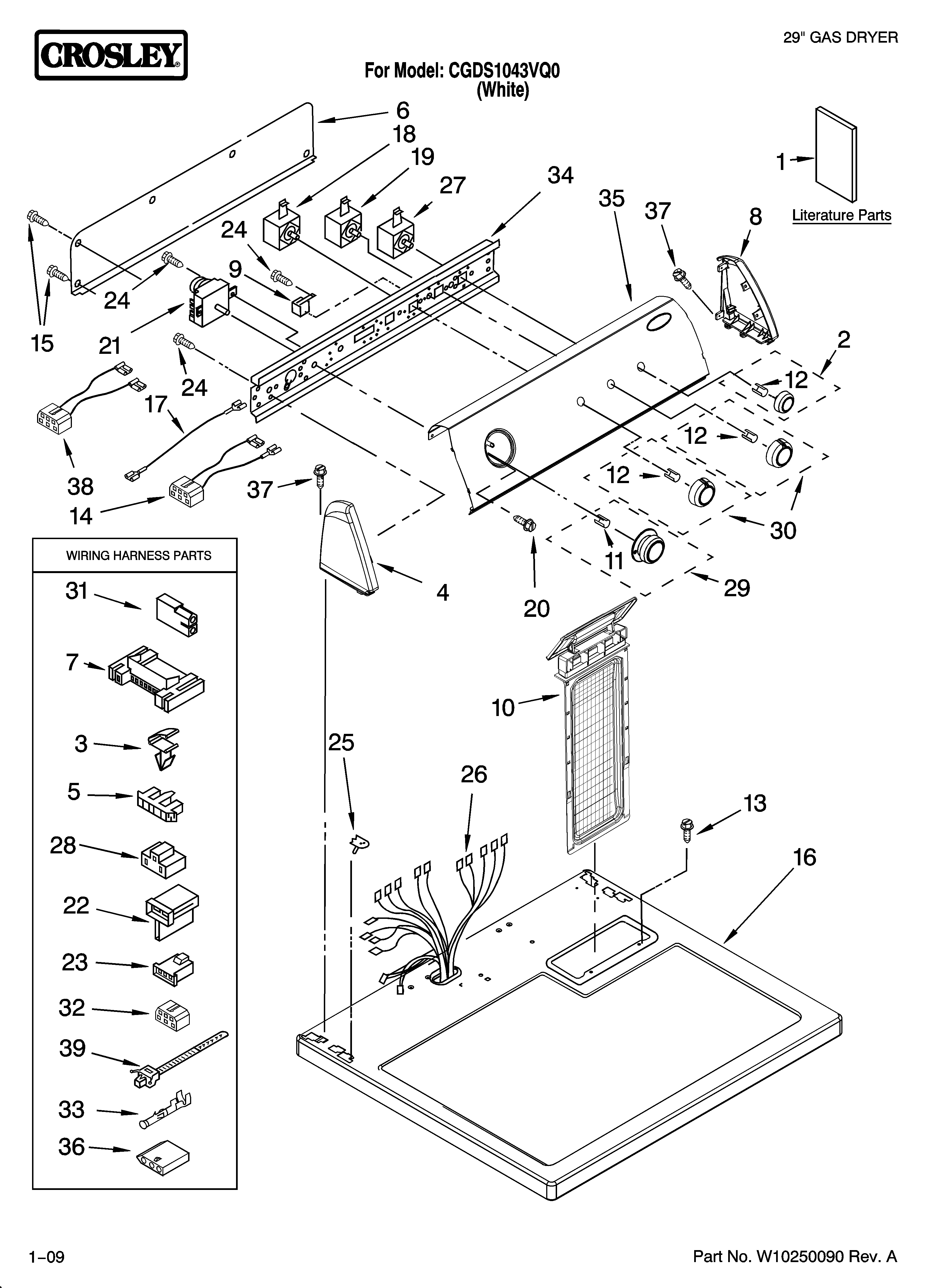 Crosley CGDS1043VQ0 top and console parts diagram