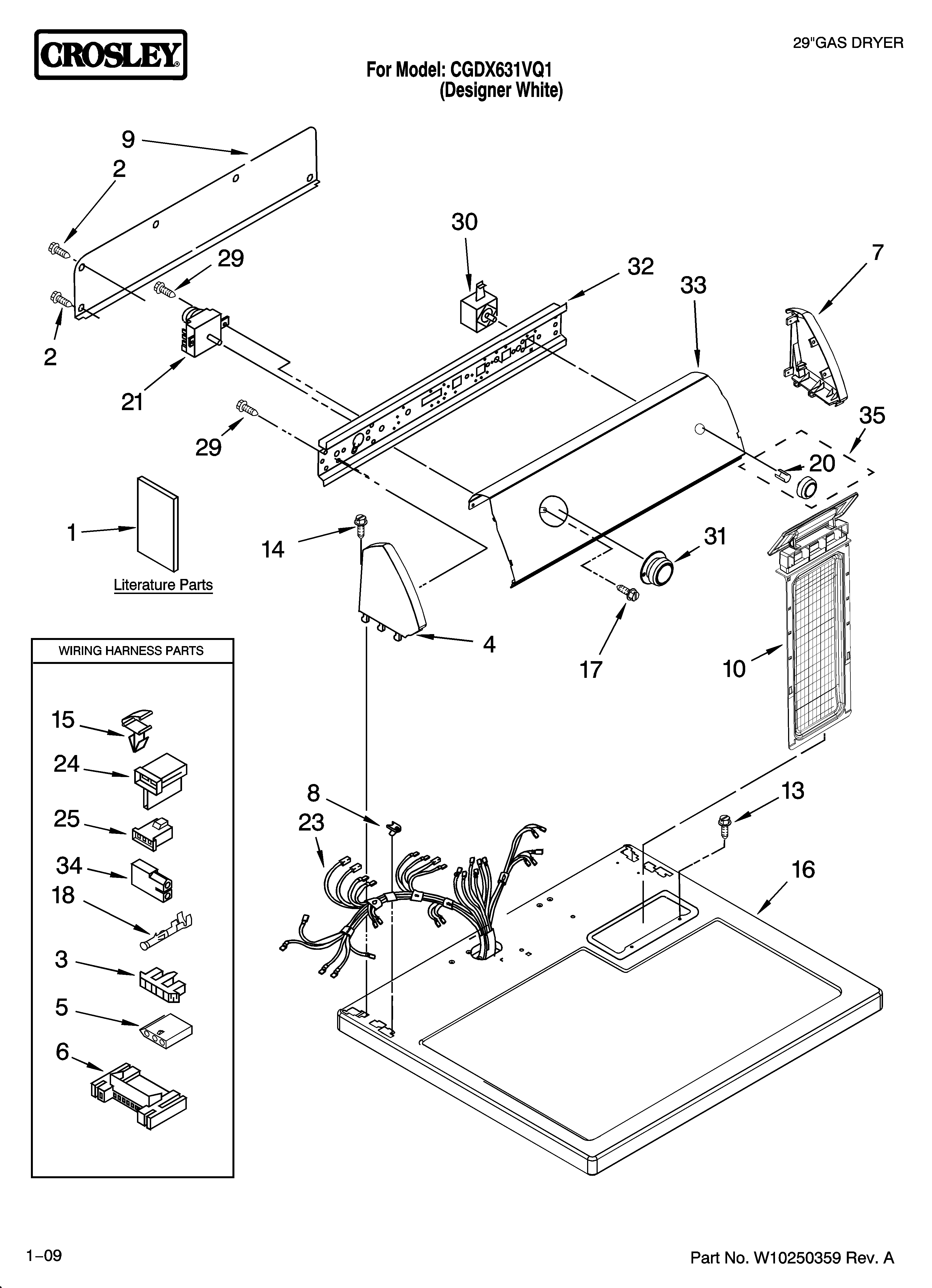 Crosley CGDX631VQ1 top and console parts diagram