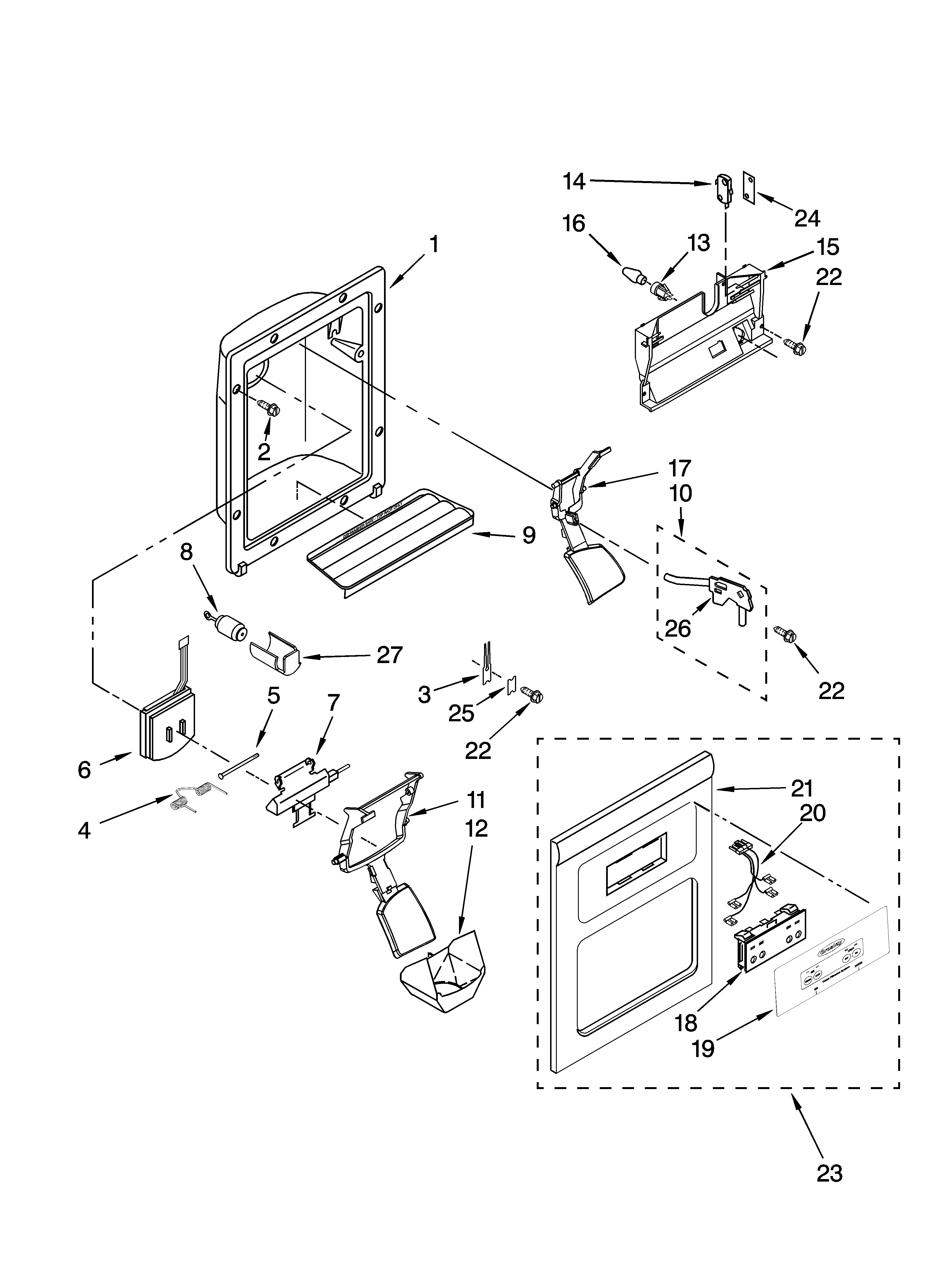 Crosley CS22CFXTB01 dispenser front parts diagram