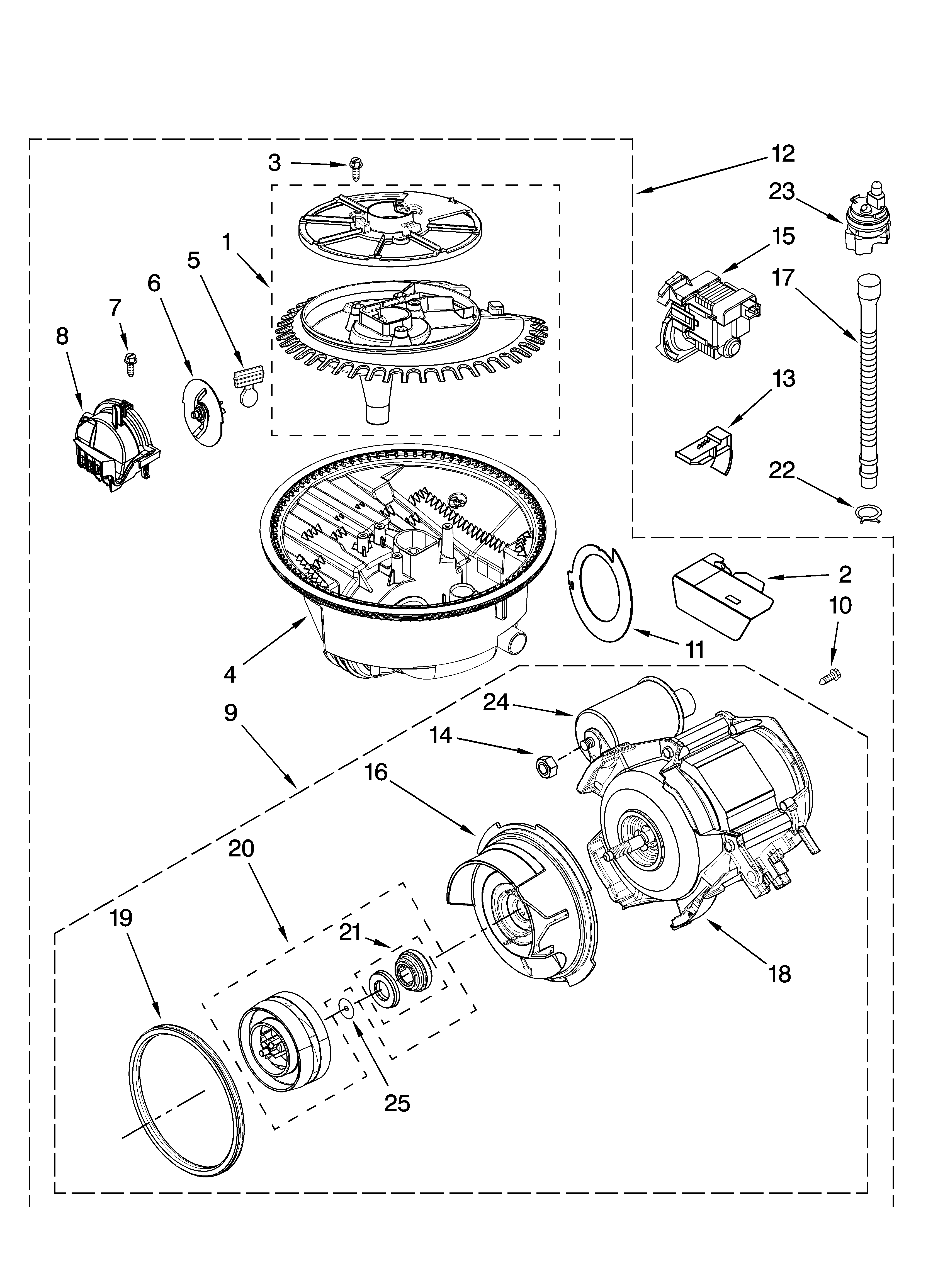 Whirlpool DU1301XTVB1 pump and motor parts diagram