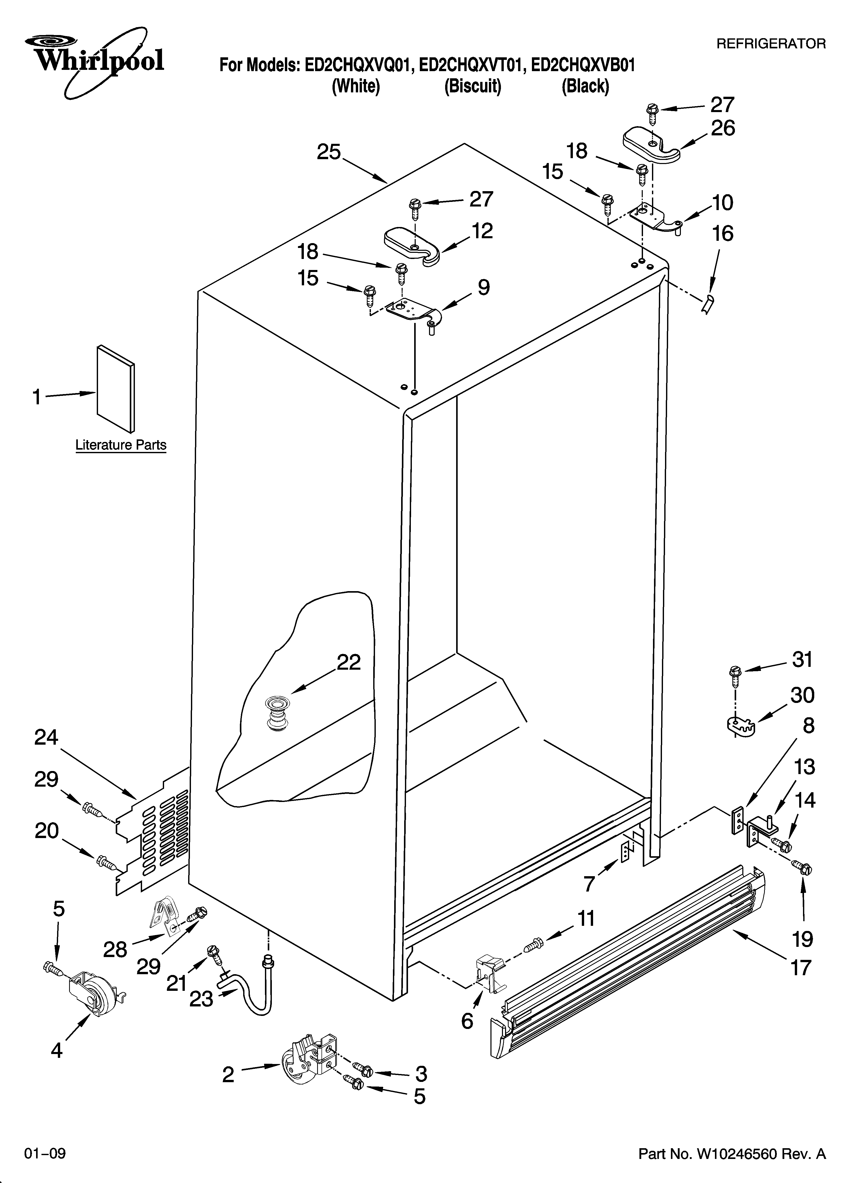 Whirlpool ED2CHQXVB01 cabinet parts diagram