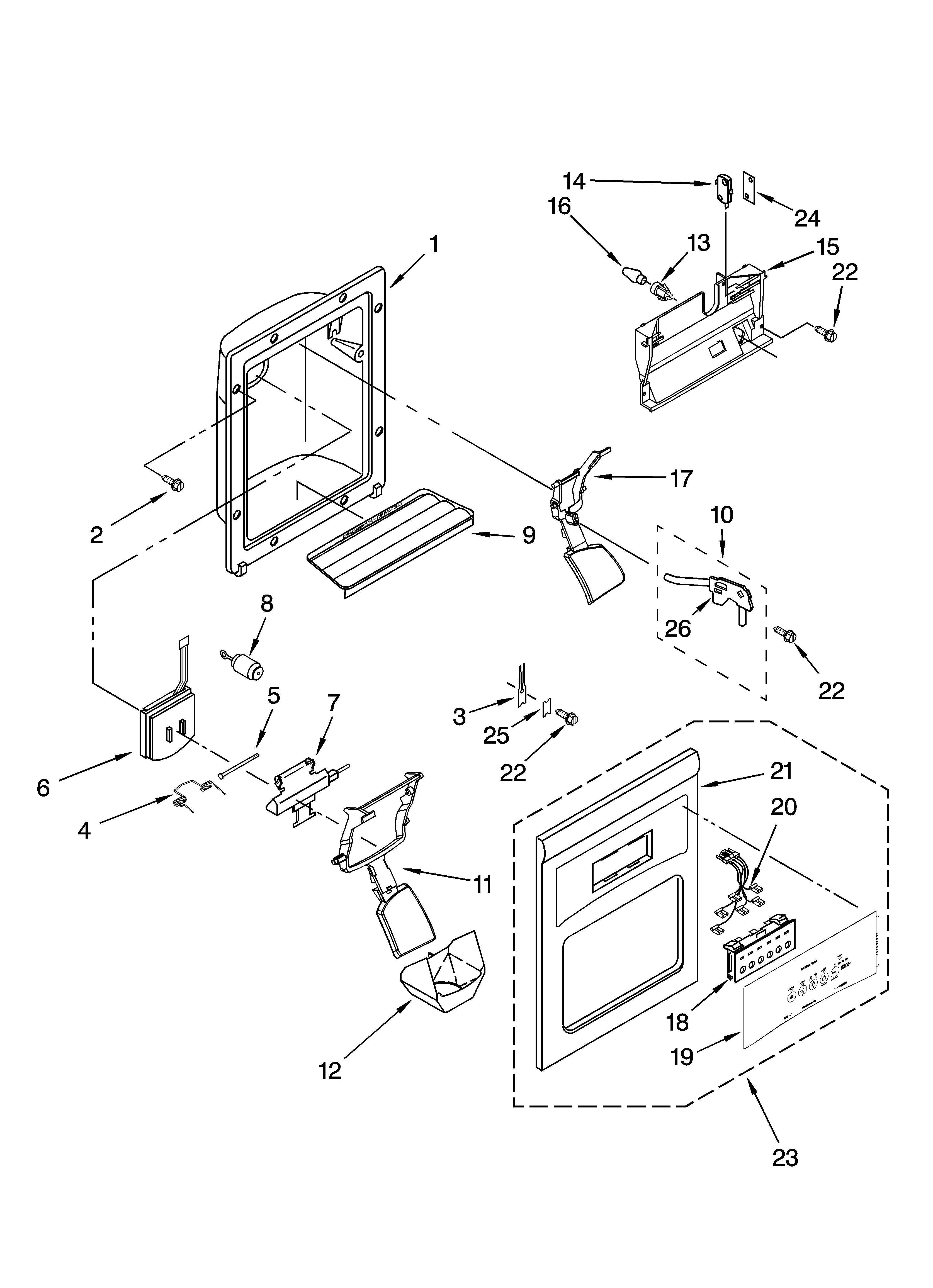 Whirlpool ED2CHQXVB01 dispenser front parts diagram
