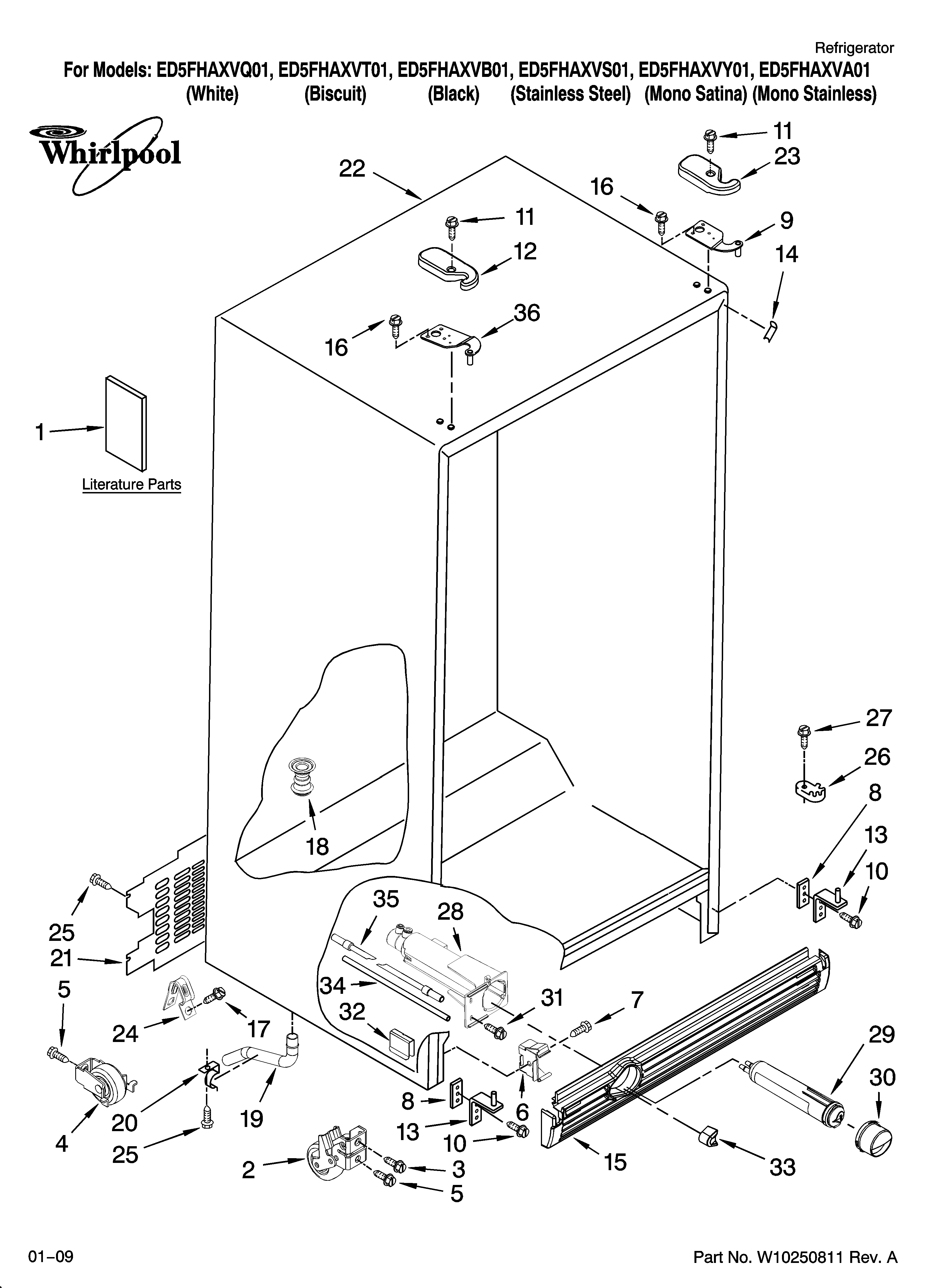 Whirlpool ED5FHAXVQ01 cabinet parts diagram