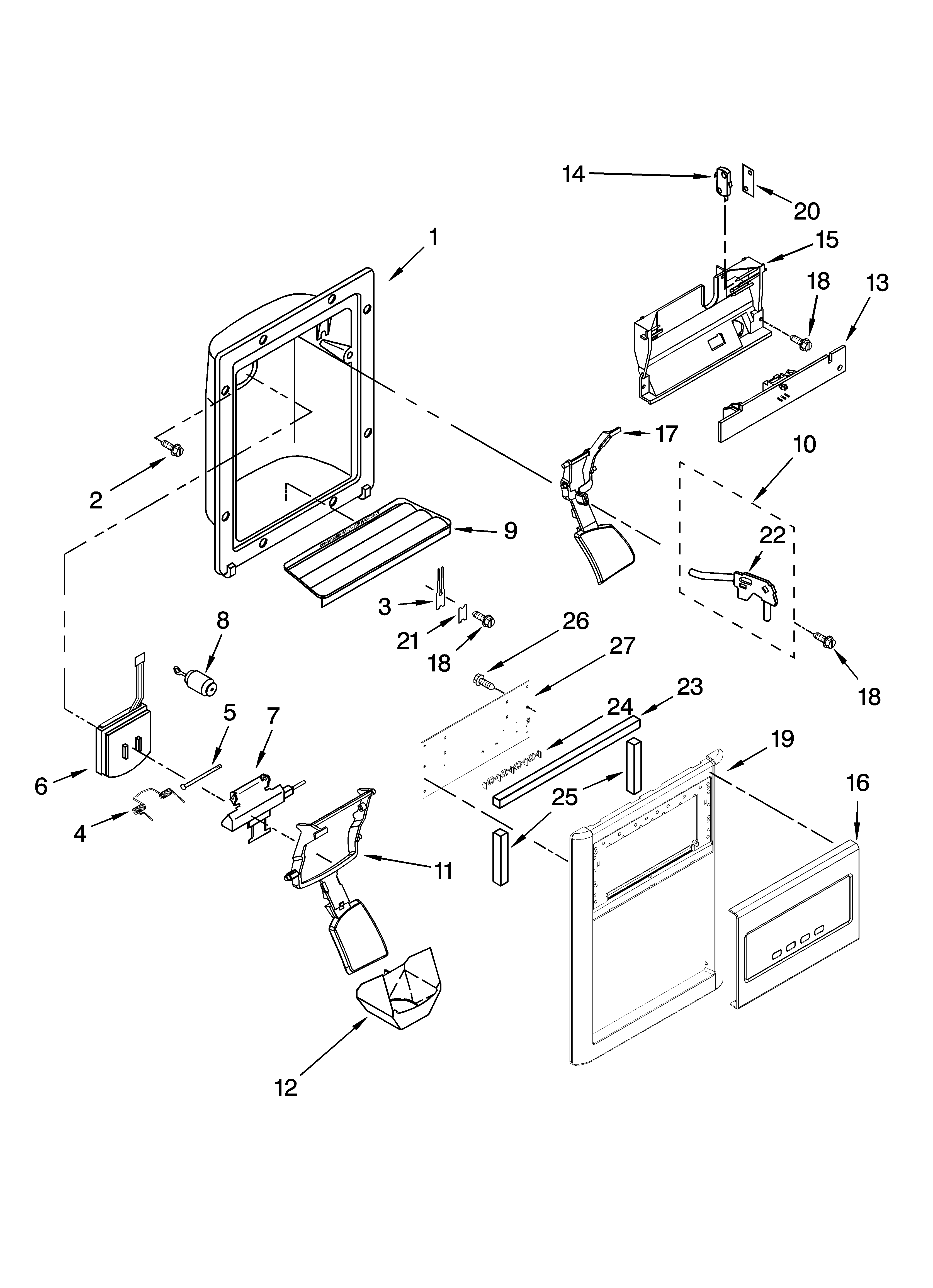 Whirlpool ED5FHAXVQ01 dispenser front parts diagram