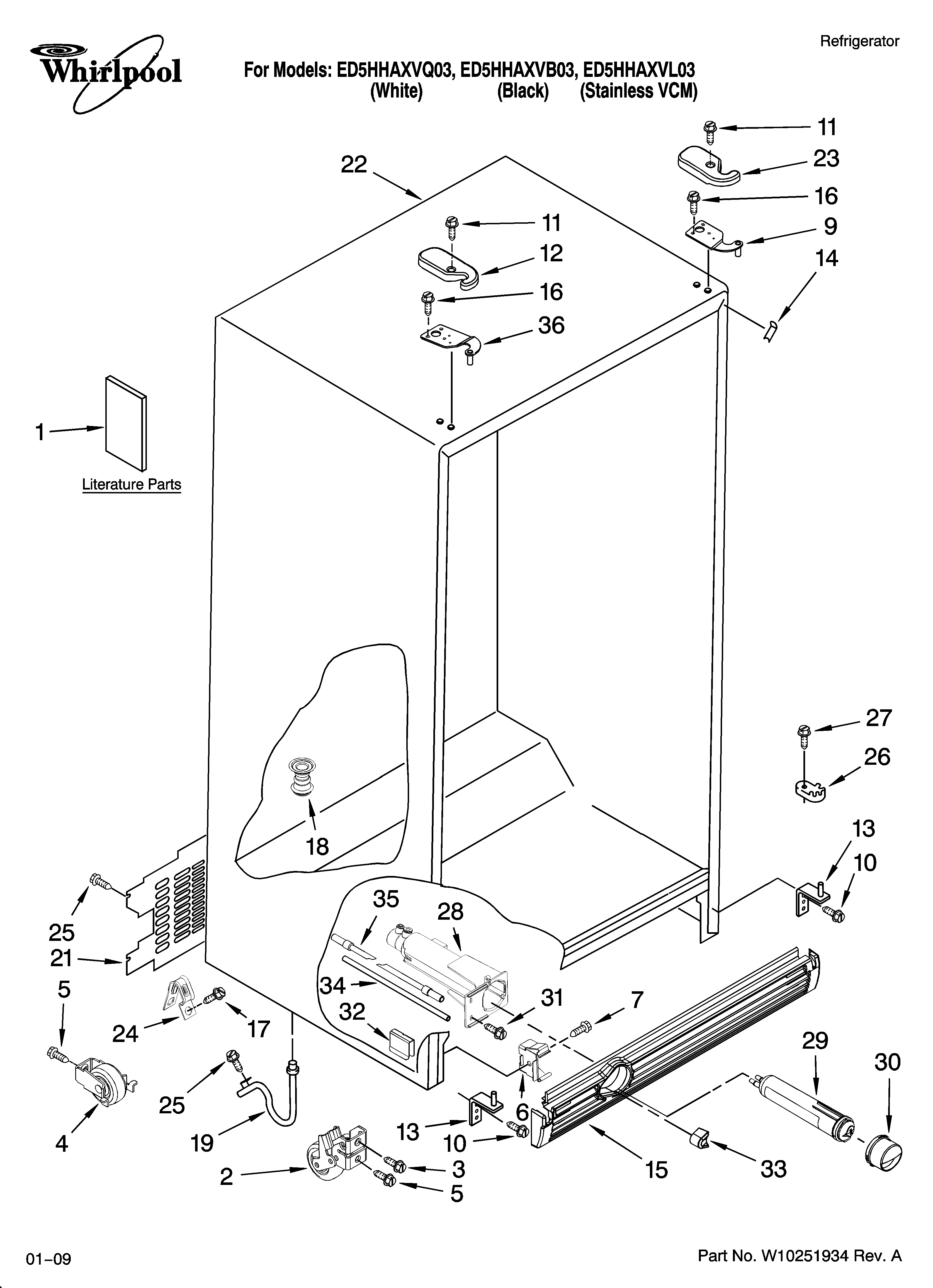 Whirlpool ED5HHAXVB03 cabinet parts diagram