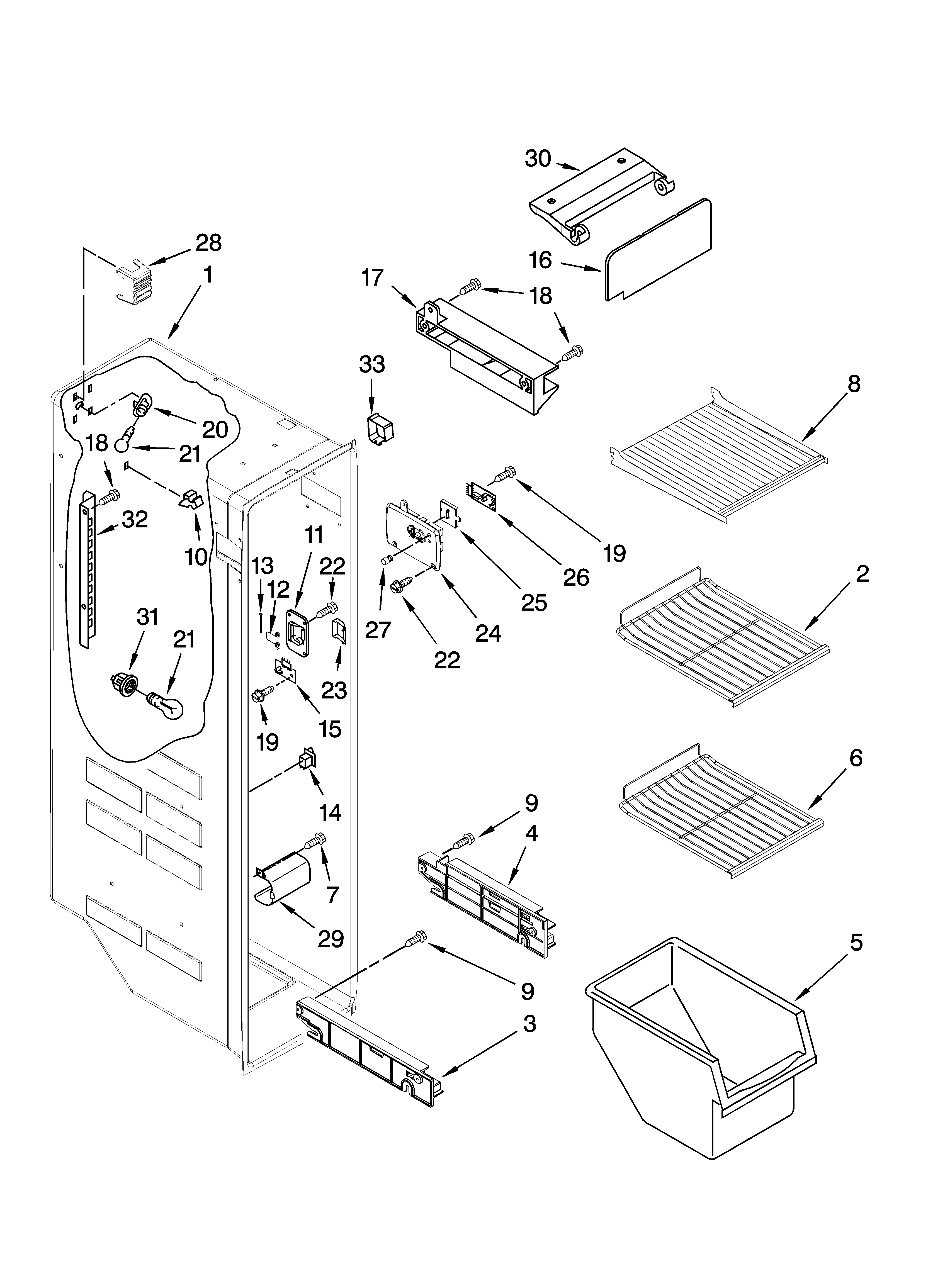 Whirlpool ED5HHAXVB03 freezer liner parts diagram