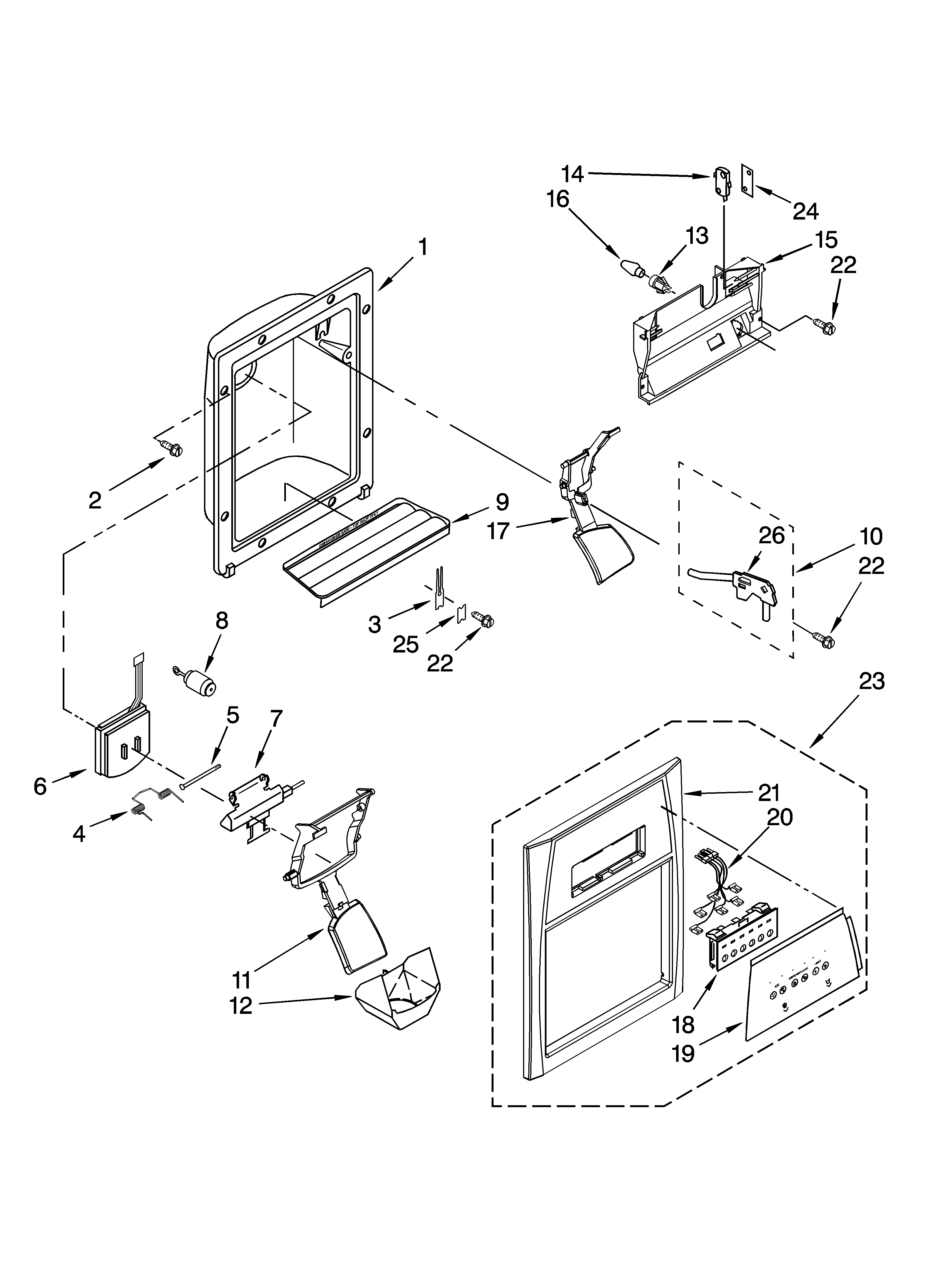 Whirlpool ED5HHAXVB03 dispenser front parts diagram