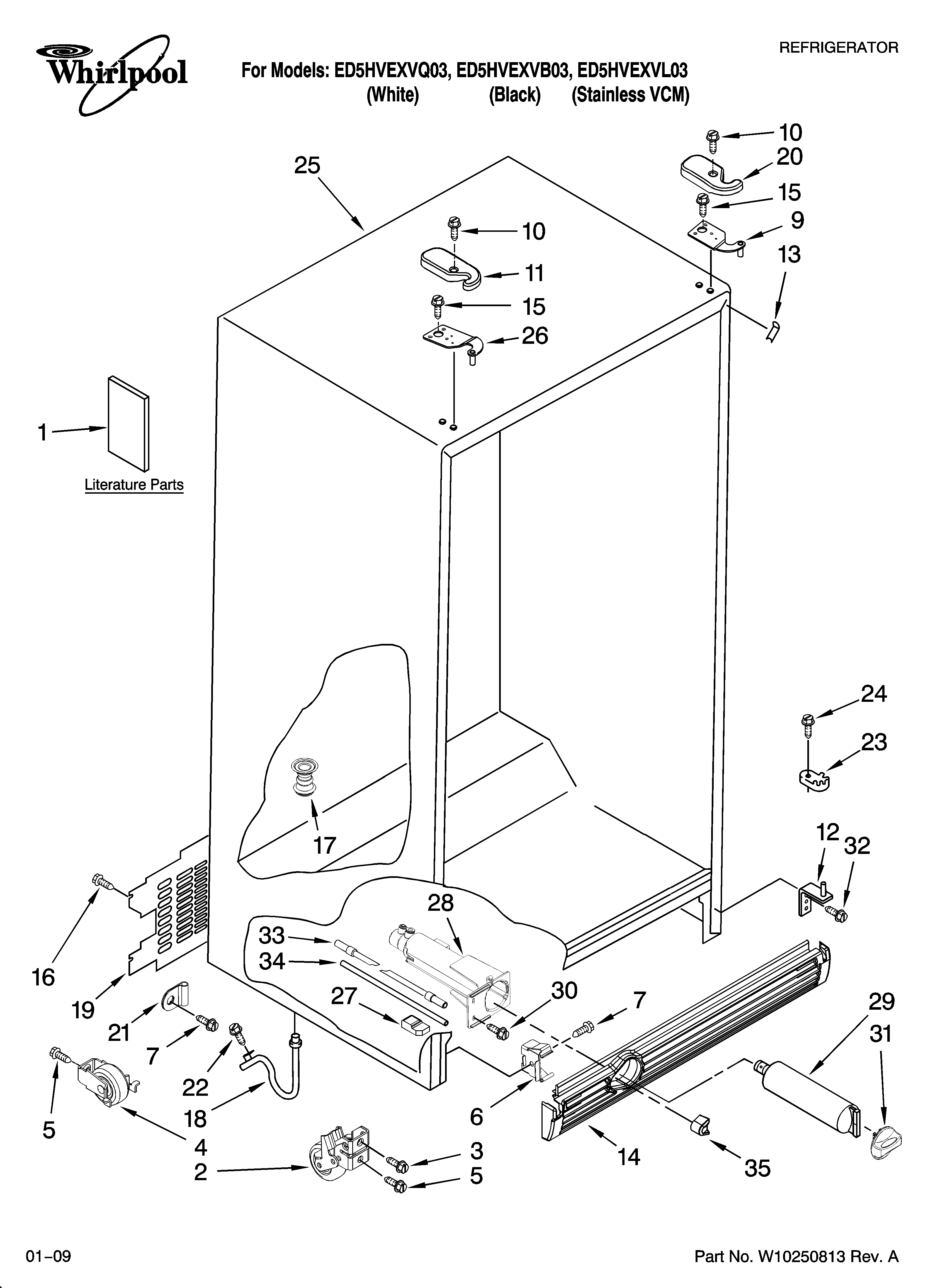Whirlpool ED5HVEXVB03 cabinet parts diagram