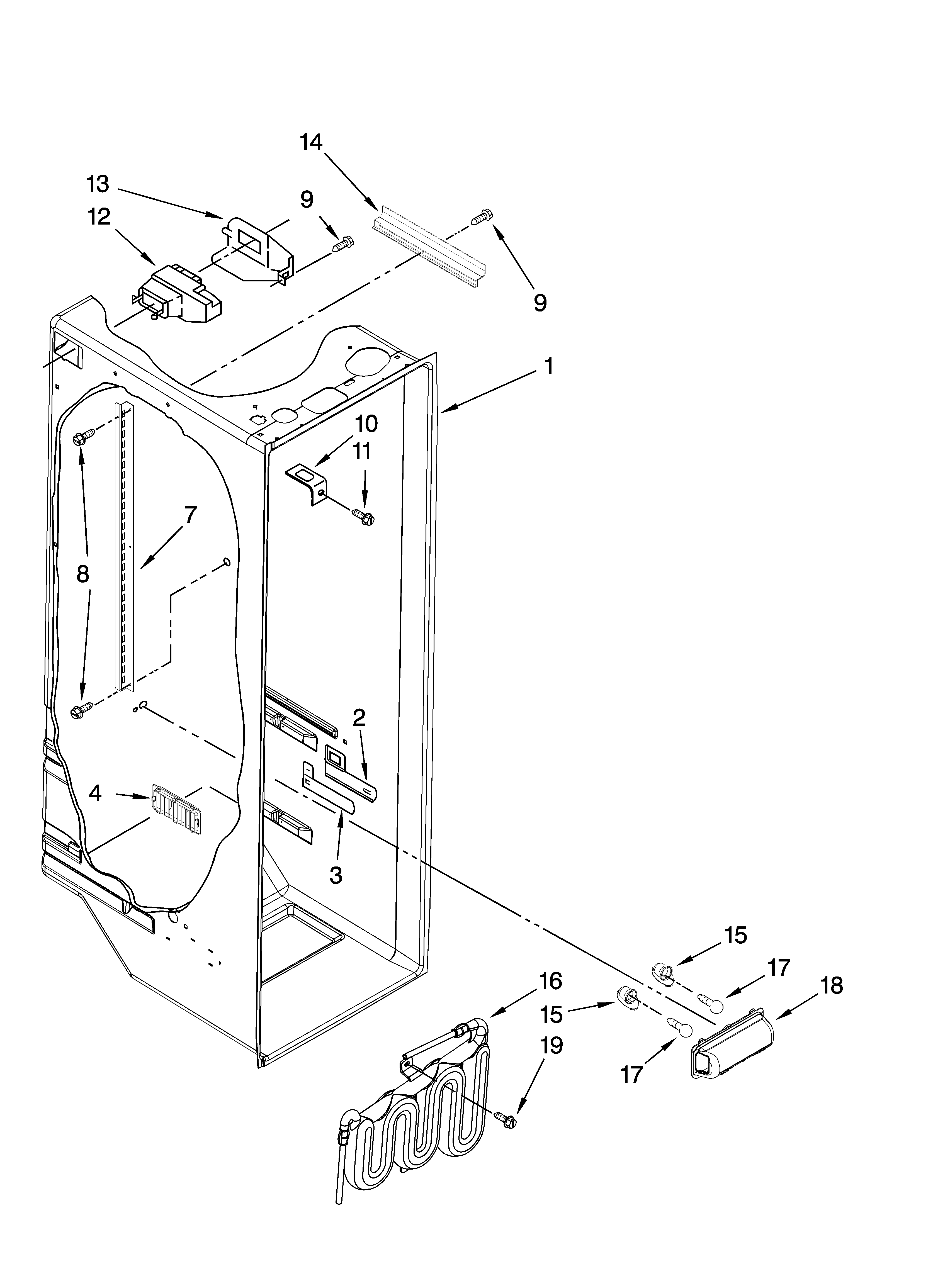Whirlpool ED5PBAXVB01 refrigerator liner parts diagram