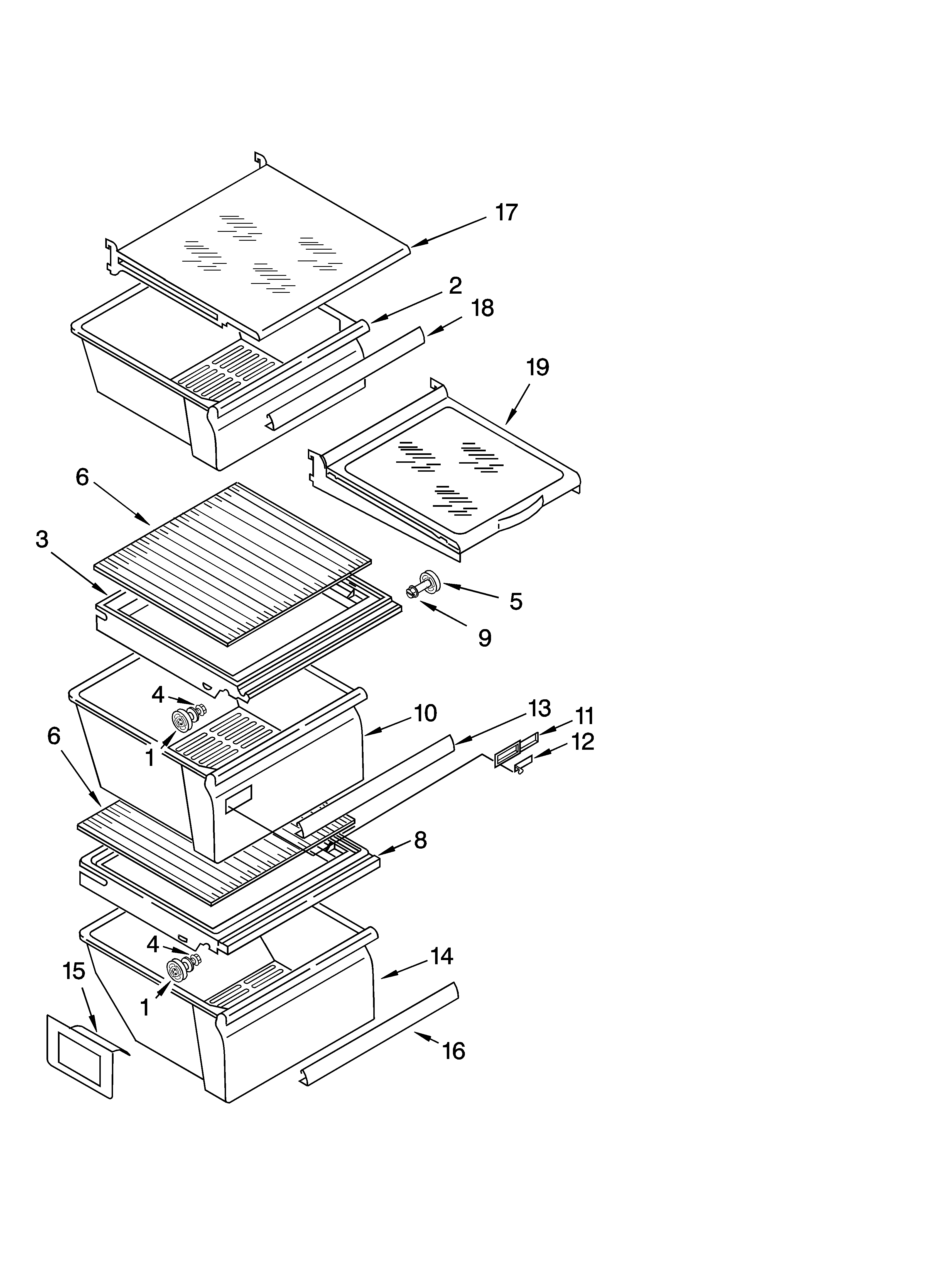 Whirlpool ED5PBAXVB01 refrigerator shelf parts diagram