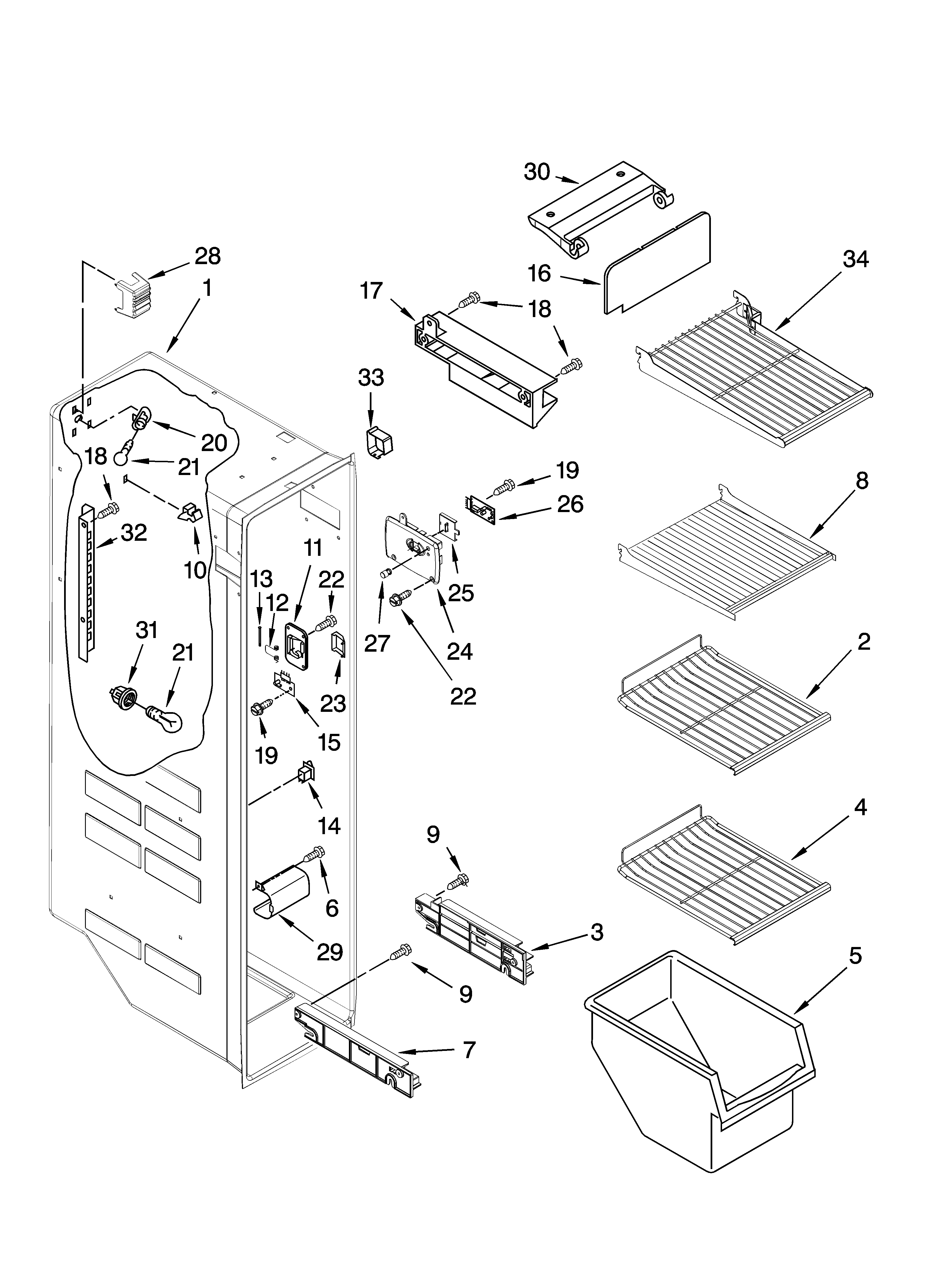 Whirlpool ED5PBAXVB01 freezer liner parts diagram