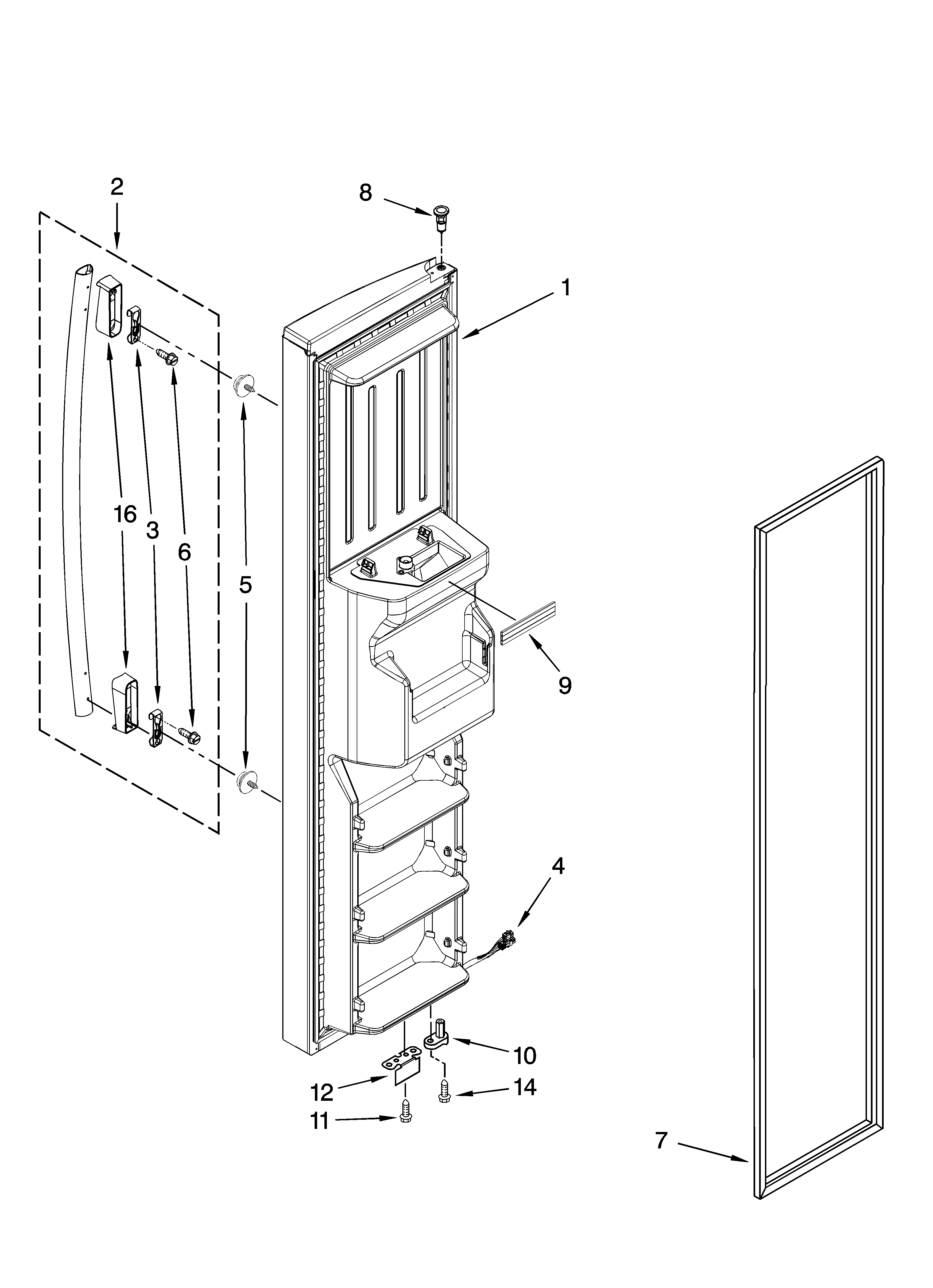 Whirlpool ED5PBAXVB01 freezer door parts diagram